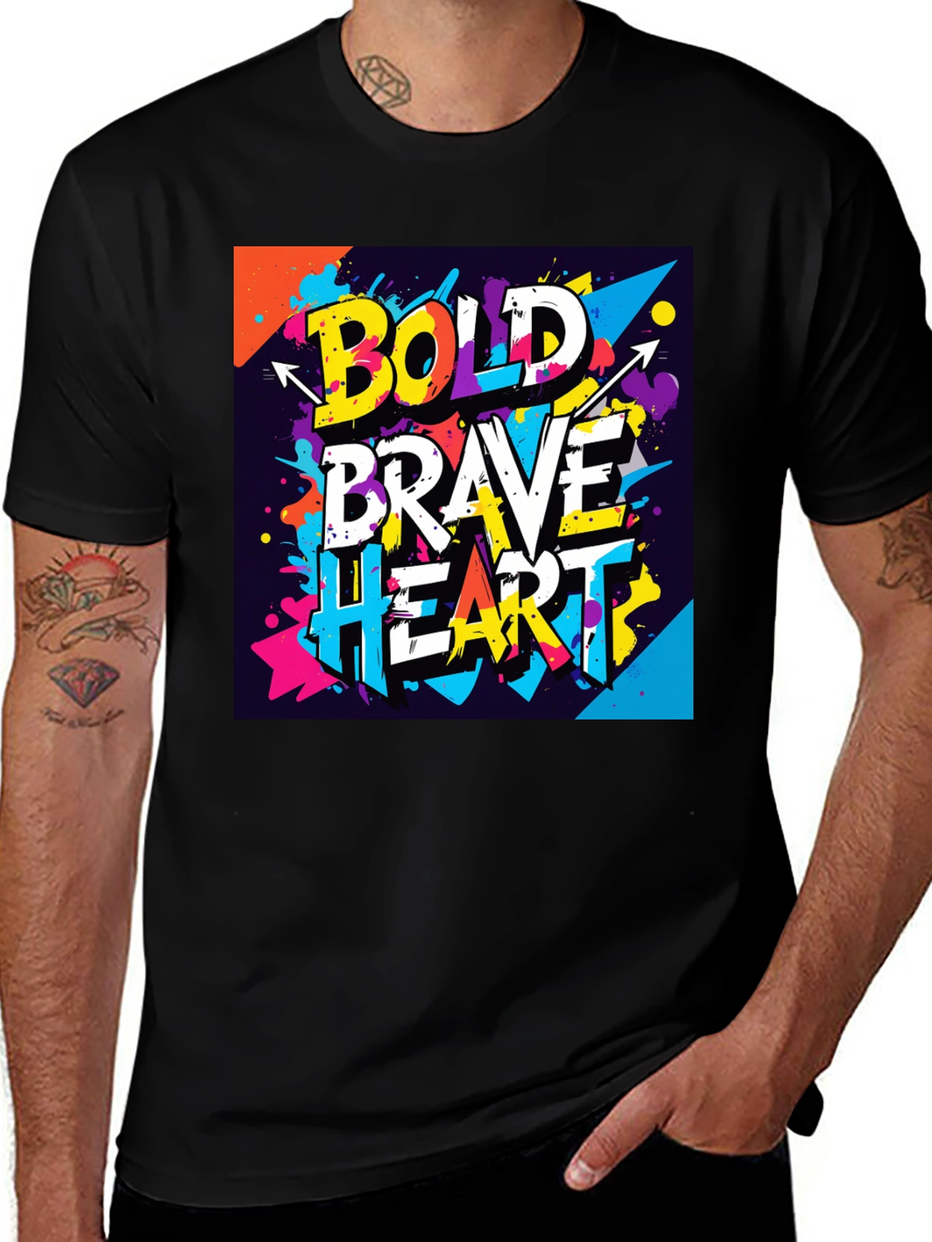 Variant 14 of Bold Brave Heart Graphic Tee - Black Cotton Shirt
