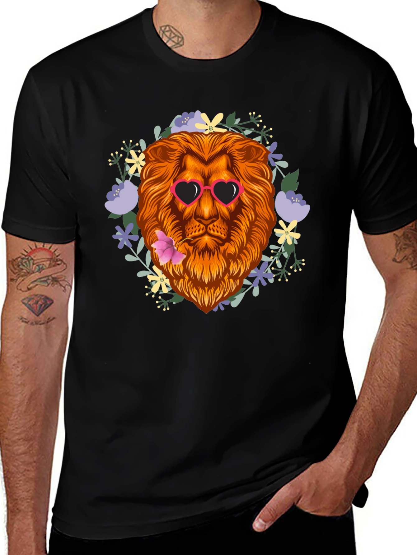 Black Lion Heart Sunglasses Graphic Tee main image