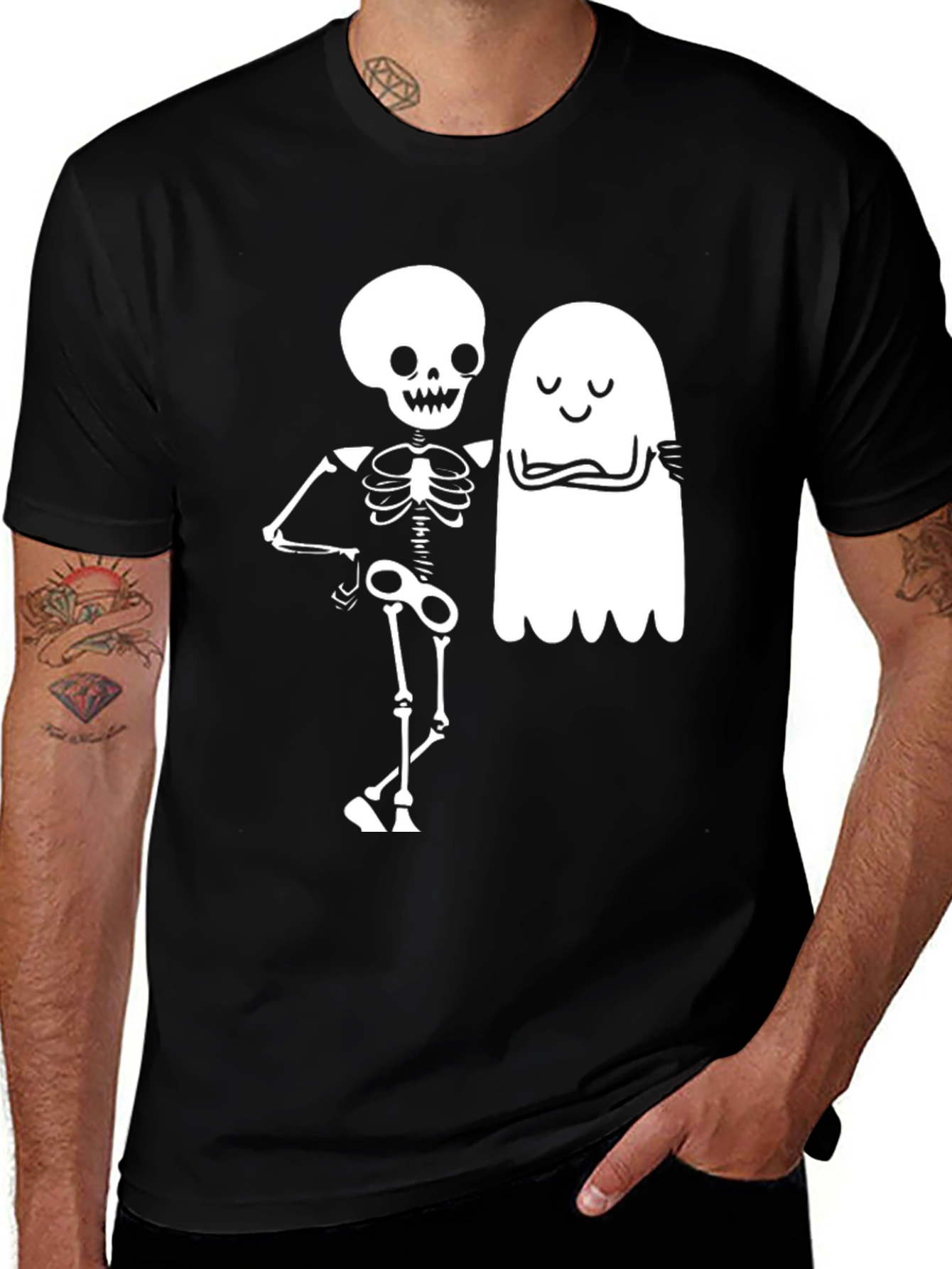 Variant 13 of Skeleton & Ghost Graphic Tee - Halloween