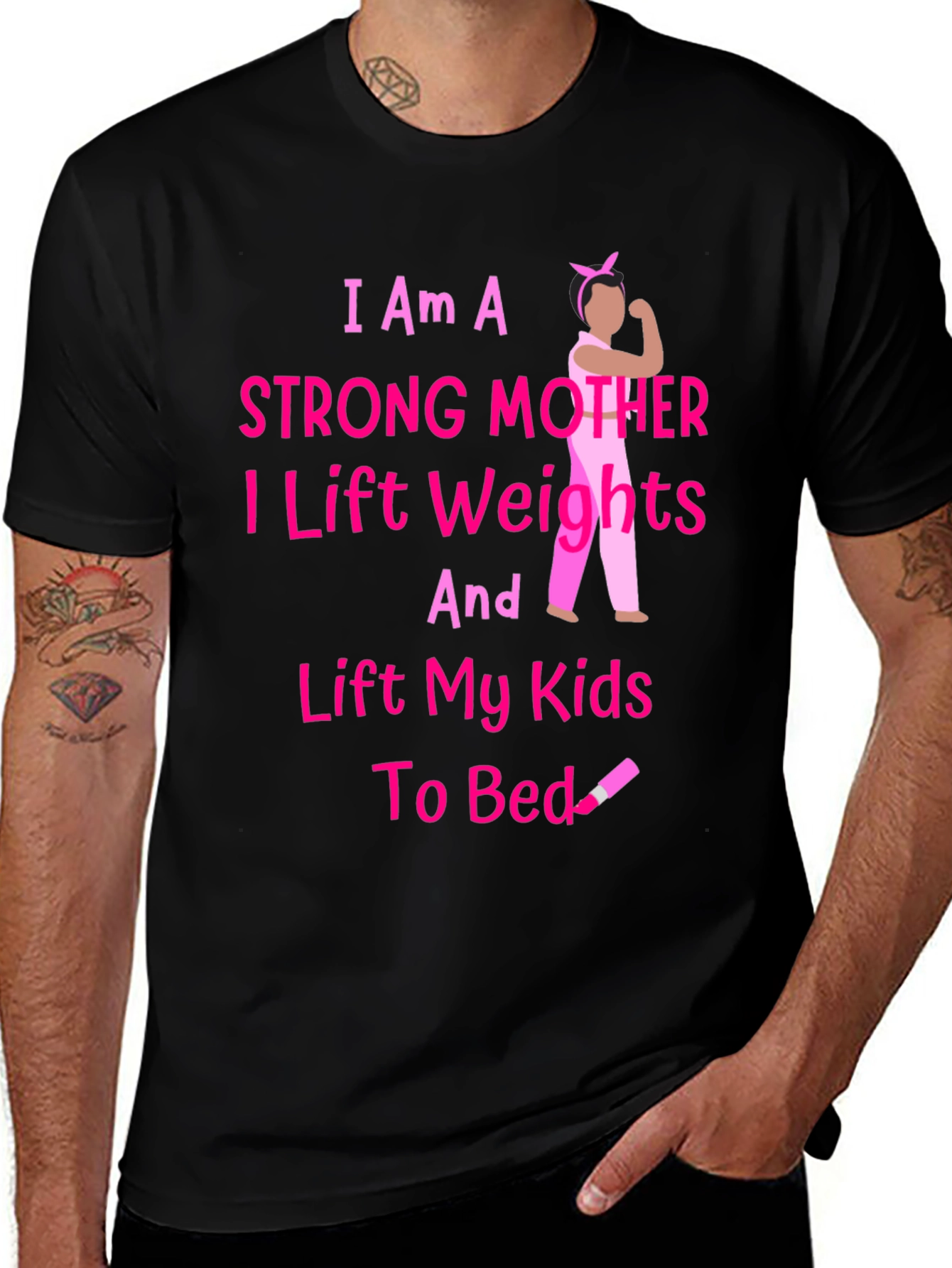 Variant 4 of Strong Mother T-Shirt - Weights and Kids