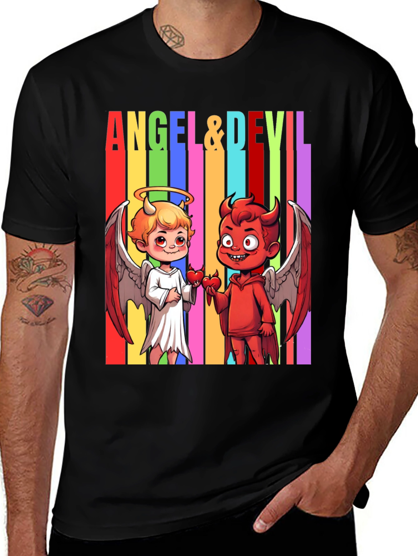 Variant 17 of Angel & Devil Graphic Tee - Colorful Fun