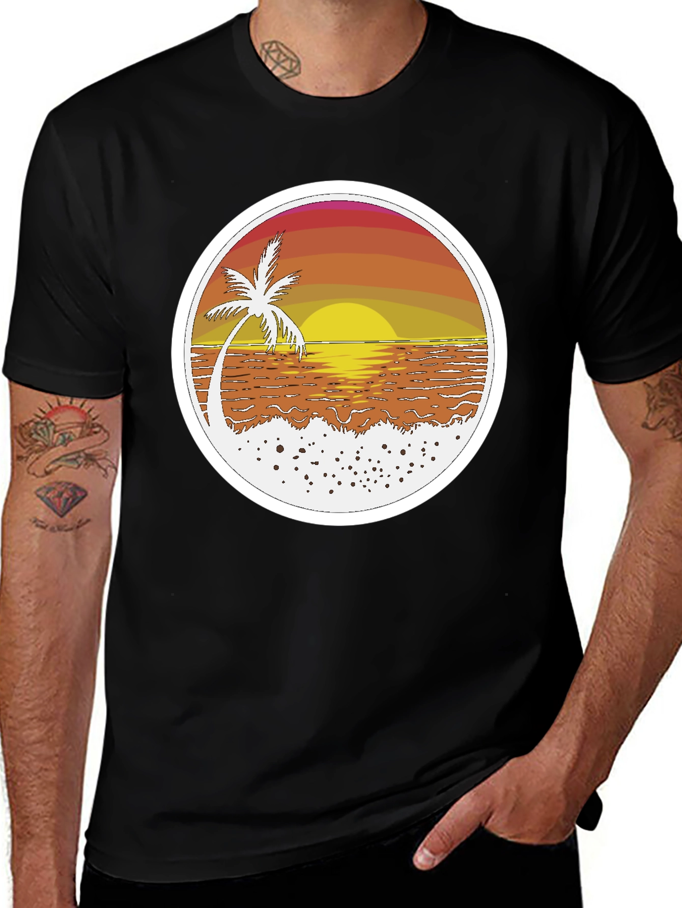 Variant 21 of Sunset Palm T-Shirt - Beach Vibes, Retro Design
