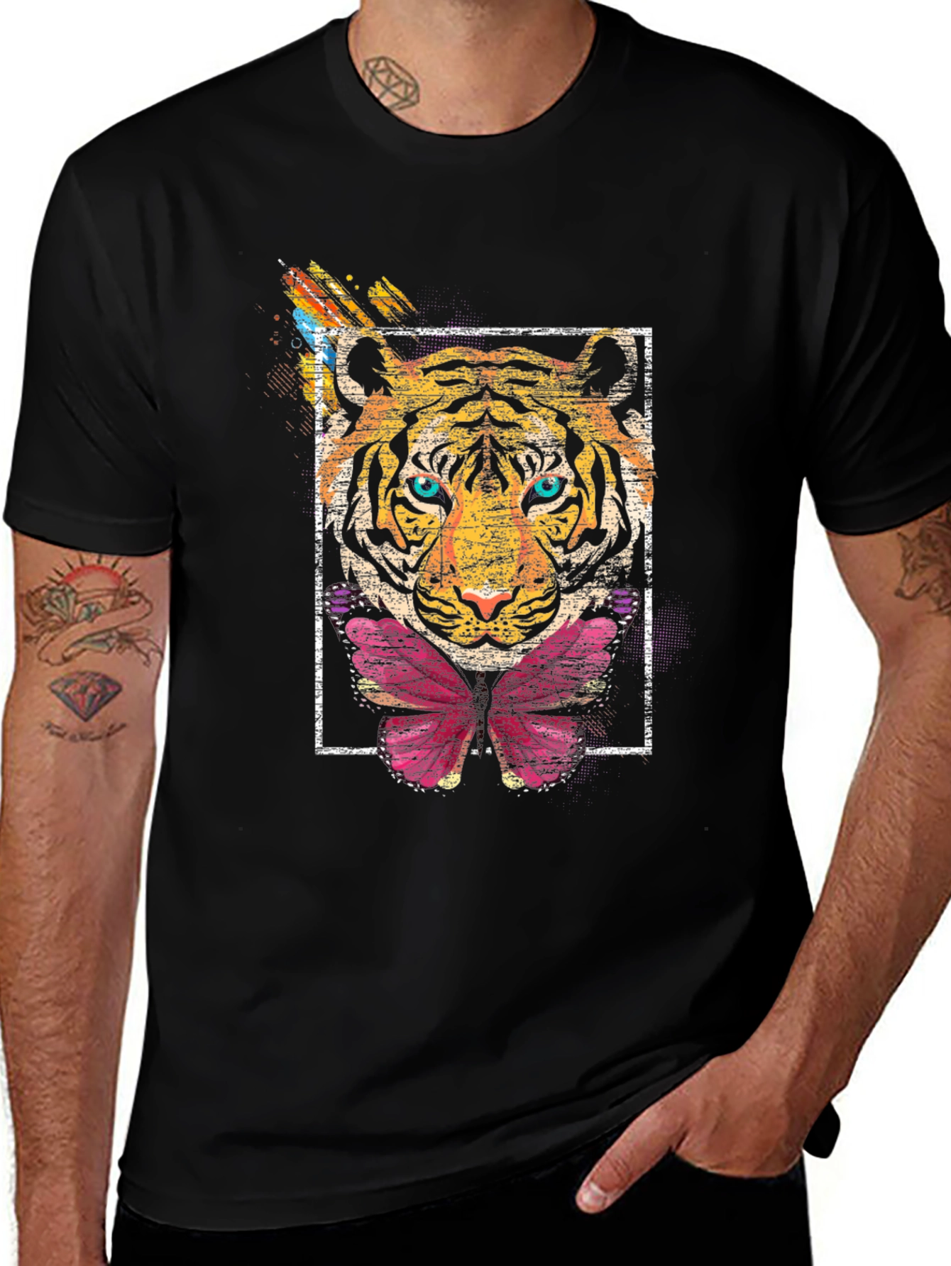 Variant 27 of Tiger Butterfly Graphic Tee - Stylish Men's T-Shirt