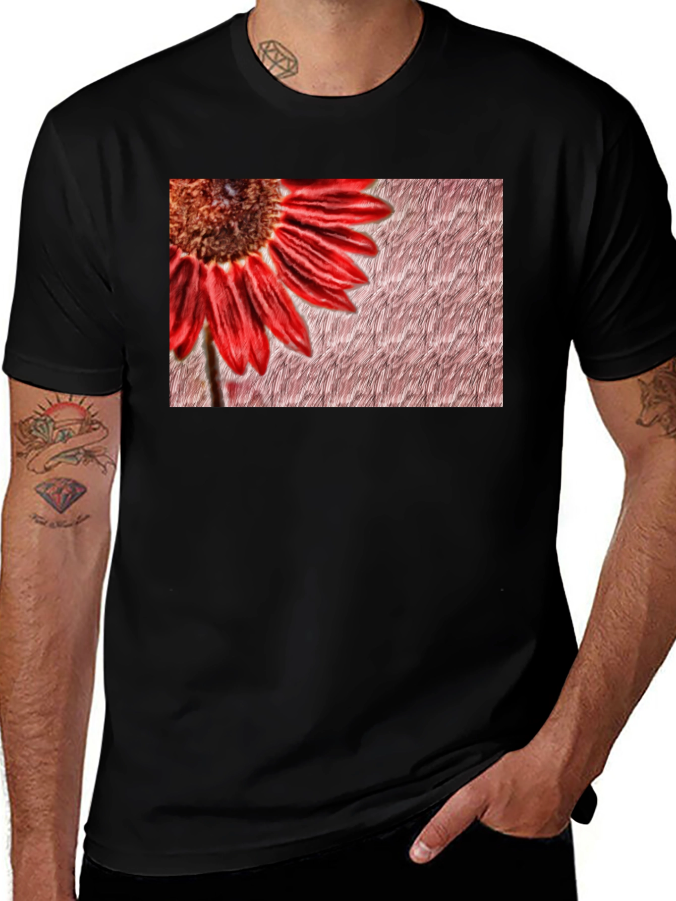 Variant 19 of Red Flower Graphic Print Black Tee