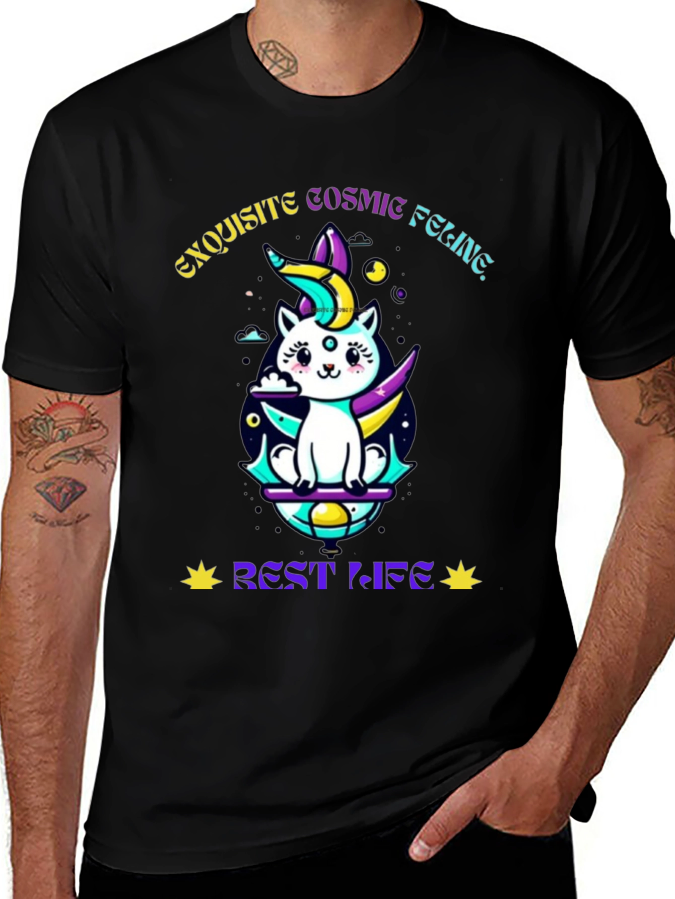Variant 9 of Exquisite Cosmic Feline Graphic T-Shirt