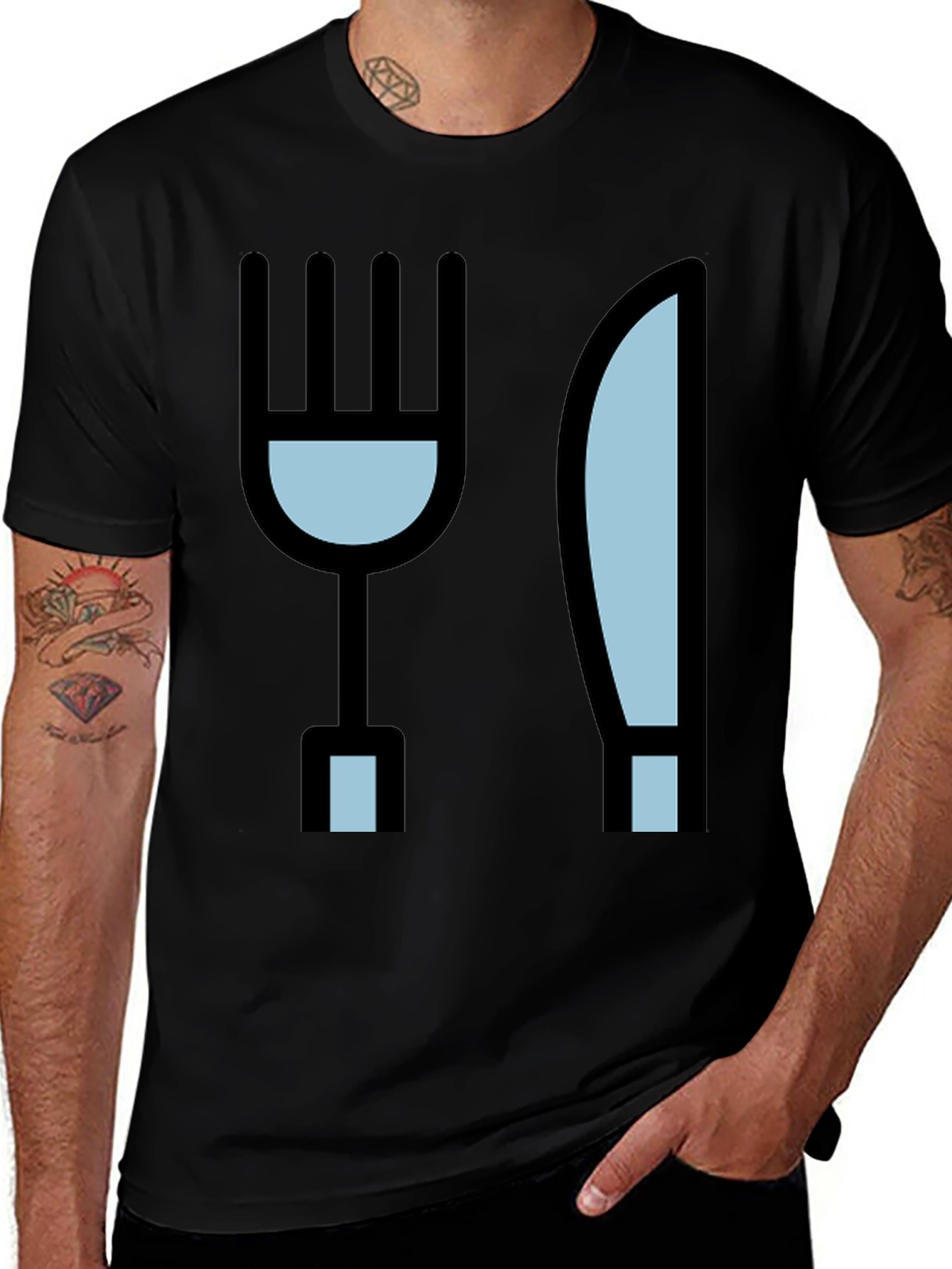 Fork and Knife Graphic Tee - Black Cotton T-Shirt