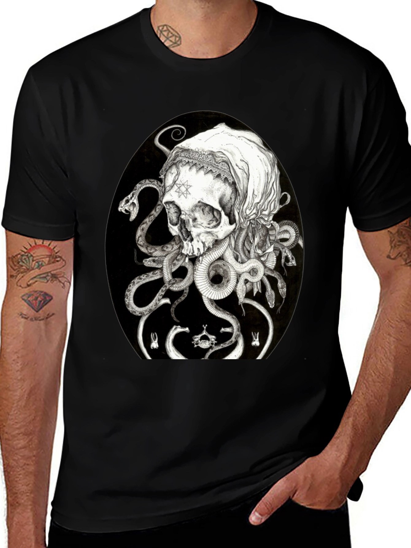 Variant 23 of Skull & Serpent Graphic T-Shirt - Edgy Streetwear