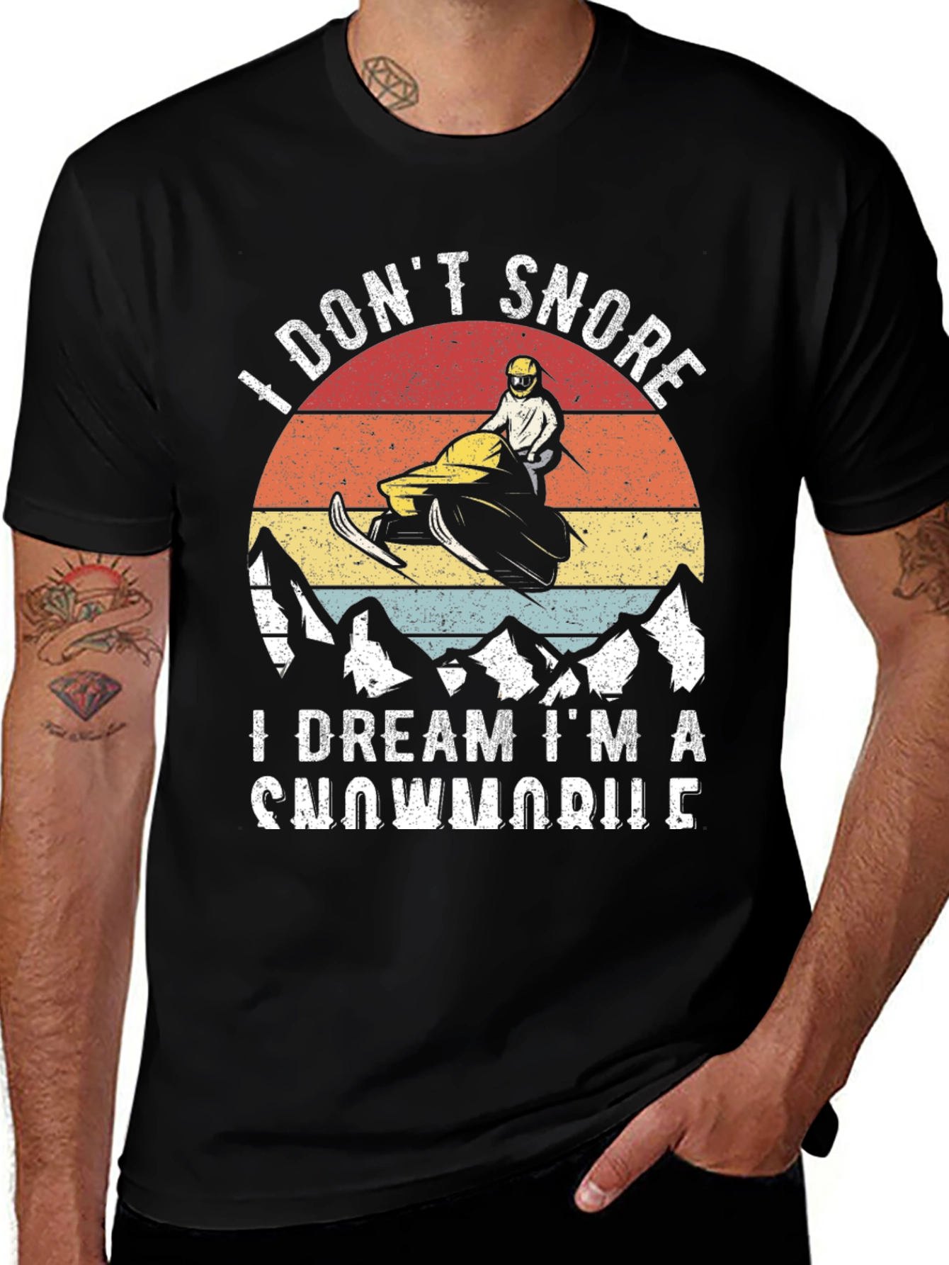 Variant 14 of I Don't Snore I Dream I'm a Snowmobile Black T-Shirt