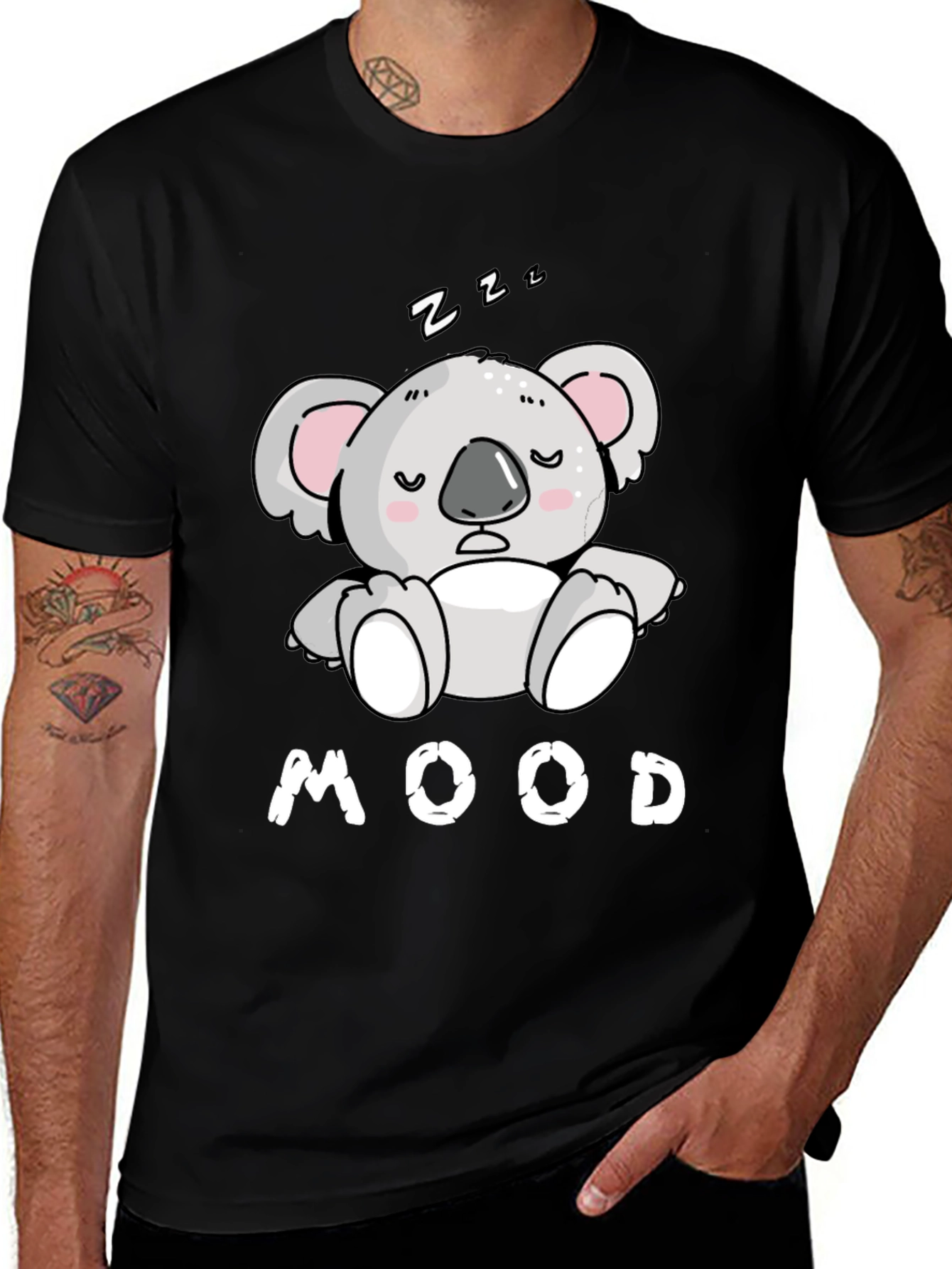 Mood Koala T-Shirt - Black Cotton Tee for Relaxed Days