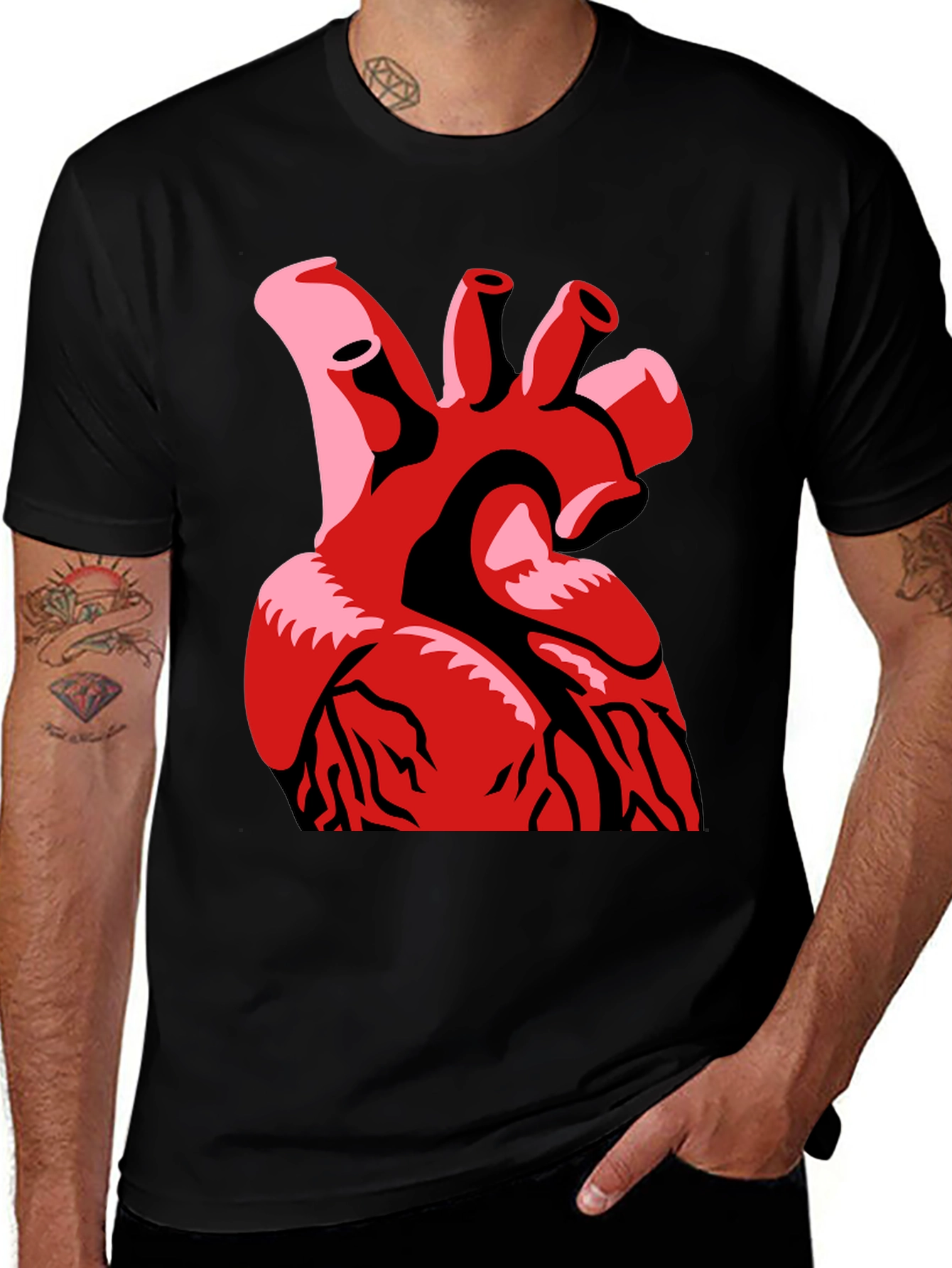 Variant 9 of Anatomical Heart Graphic Print Black T-Shirt