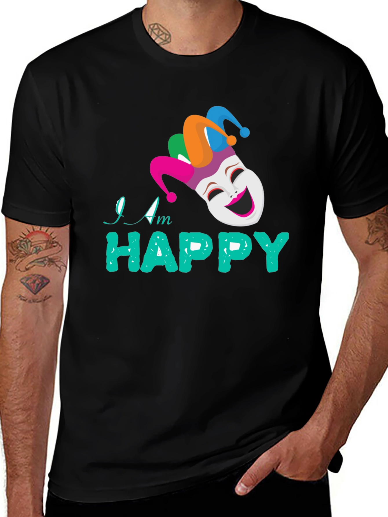 Variant 9 of Happy Jester Graphic Tee - Black Cotton Blend