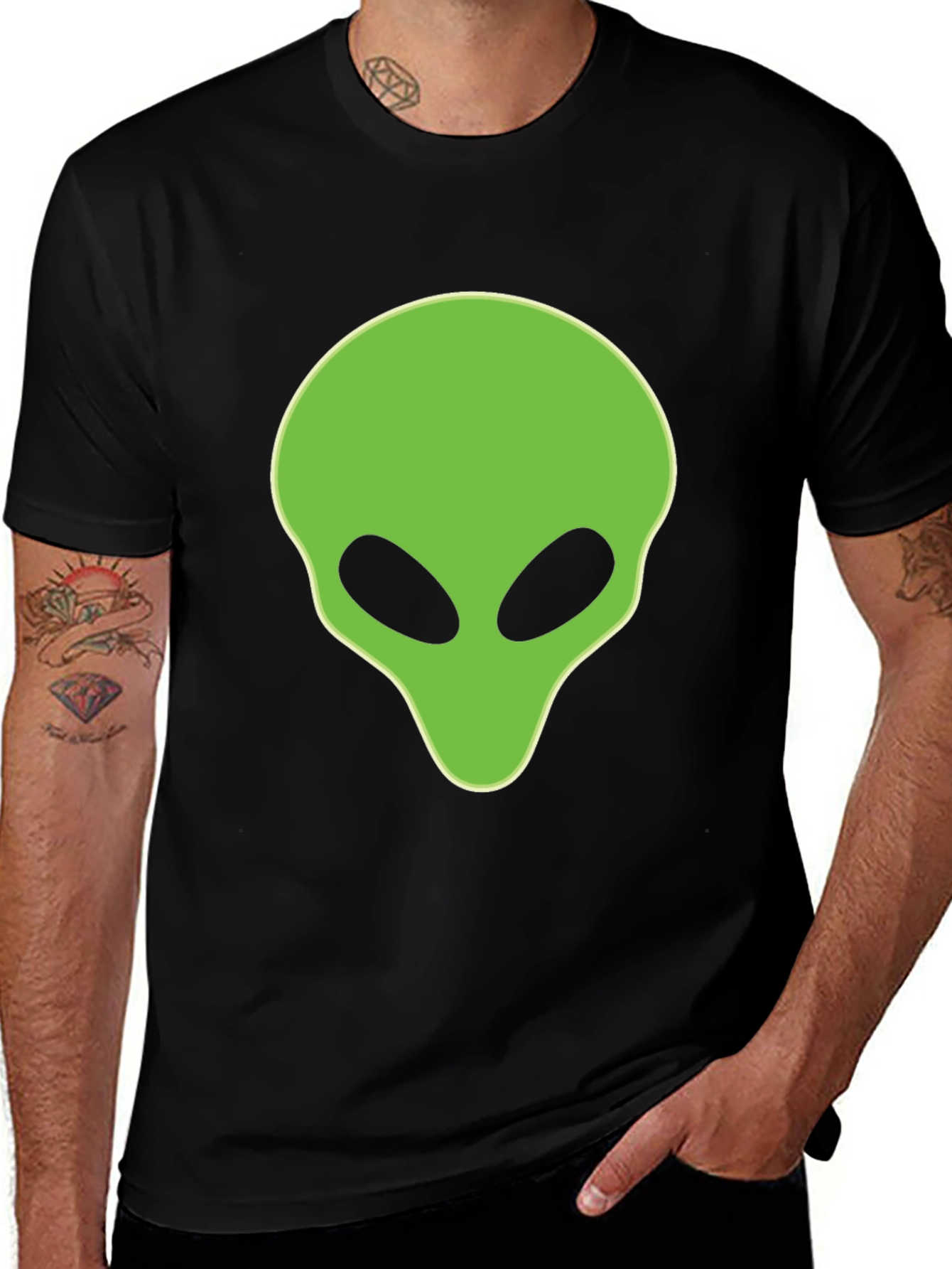Alien Head Graphic Tee - Black Cotton T-Shirt
