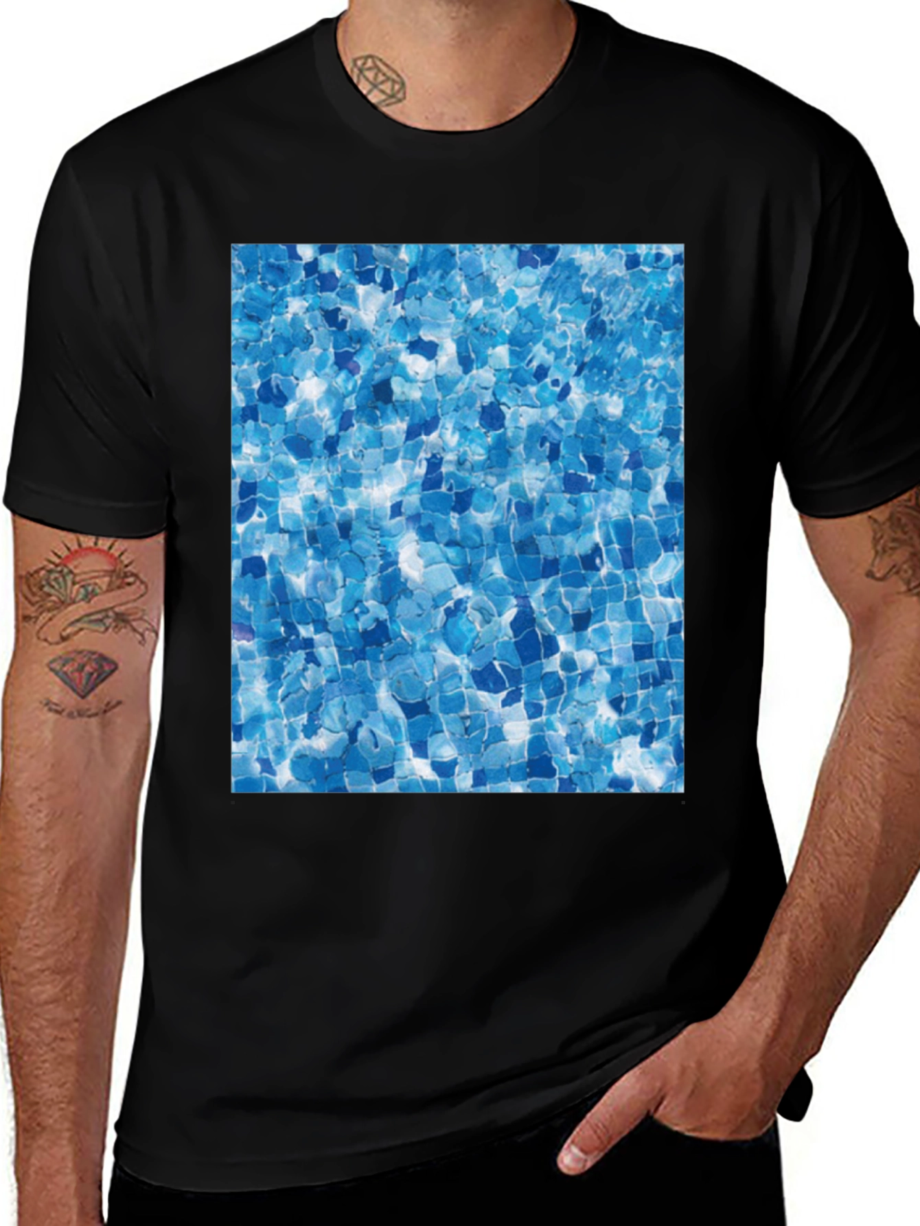 Variant 20 of Pool Tile Print Black T-Shirt