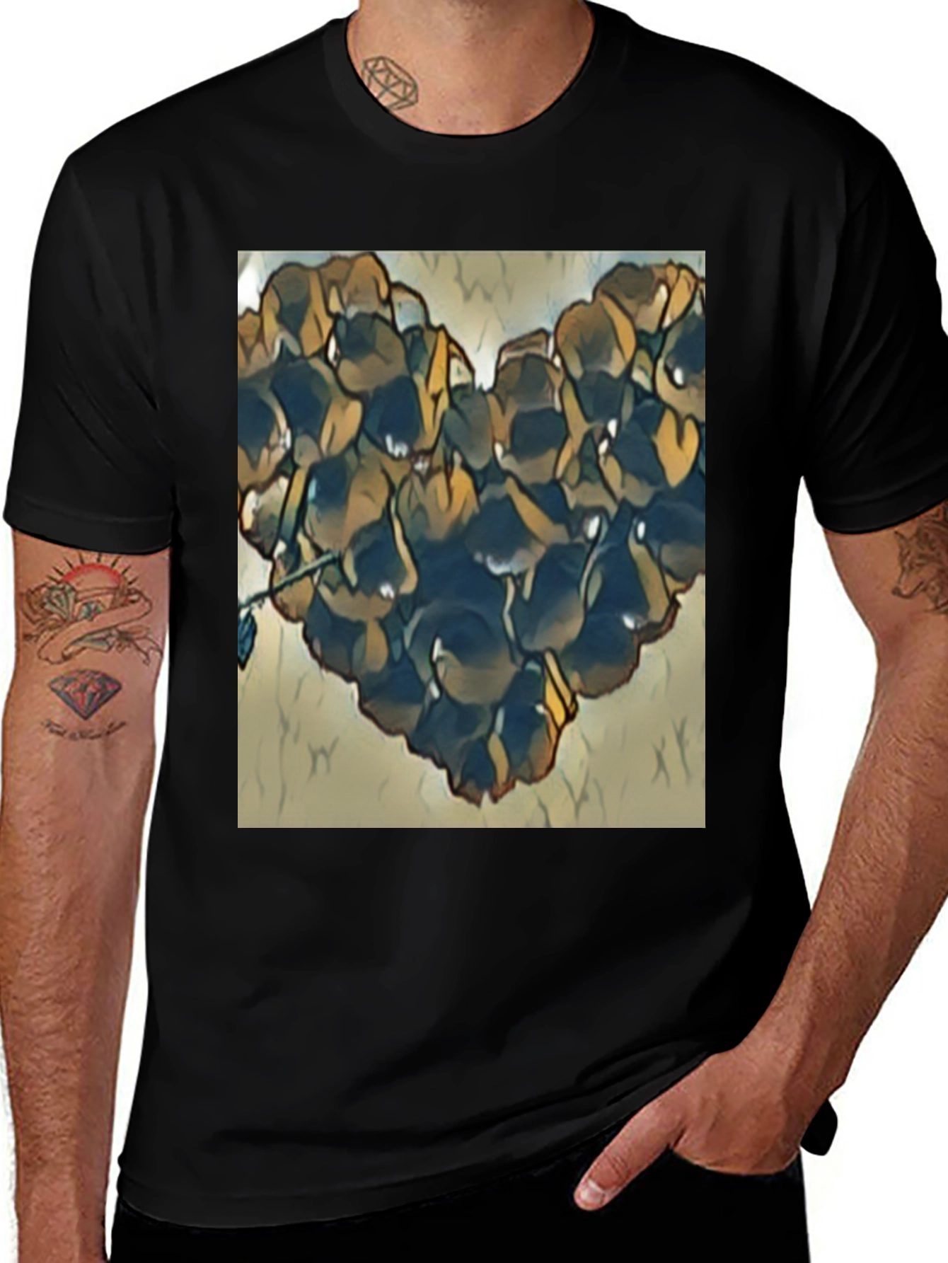 Variant 7 of Floral Heart Graphic T-Shirt - Black