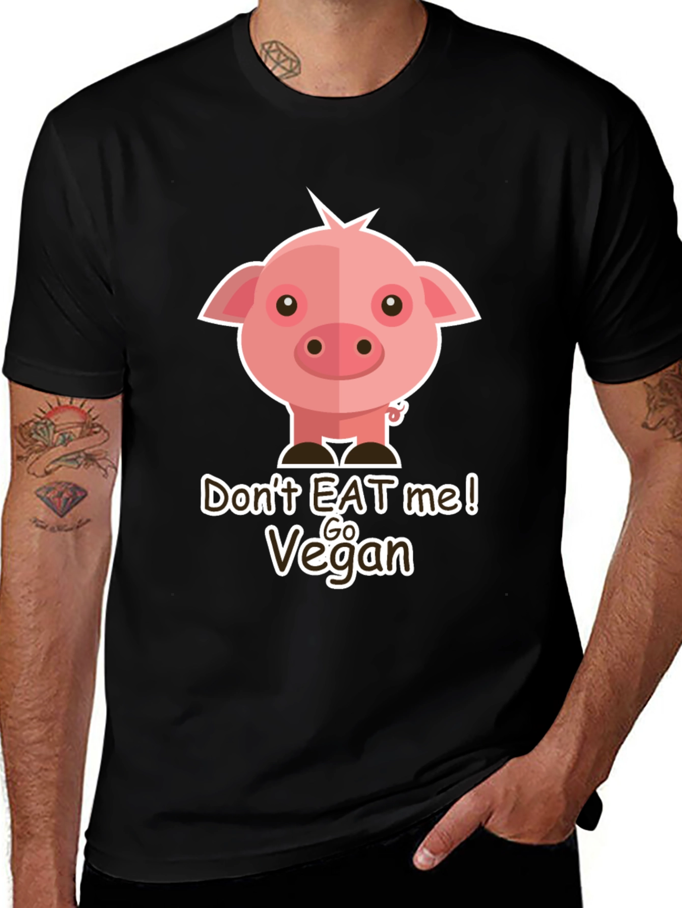 Variant 23 of Go Vegan Pig Graphic T-Shirt - Animal Lover Tee