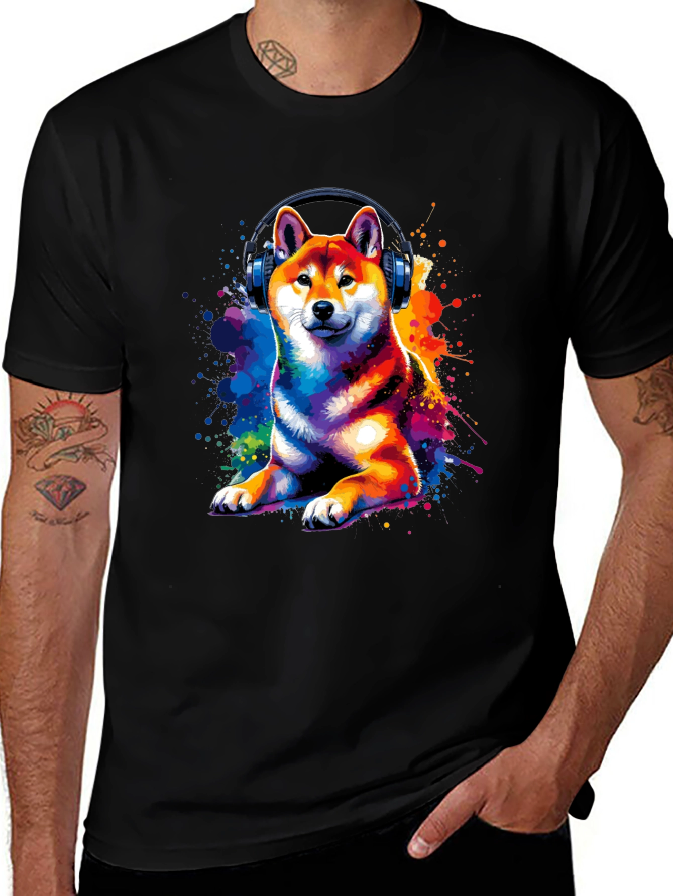 Variant 4 of Dog Headphones Graphic Tee - Unique Colorful Design