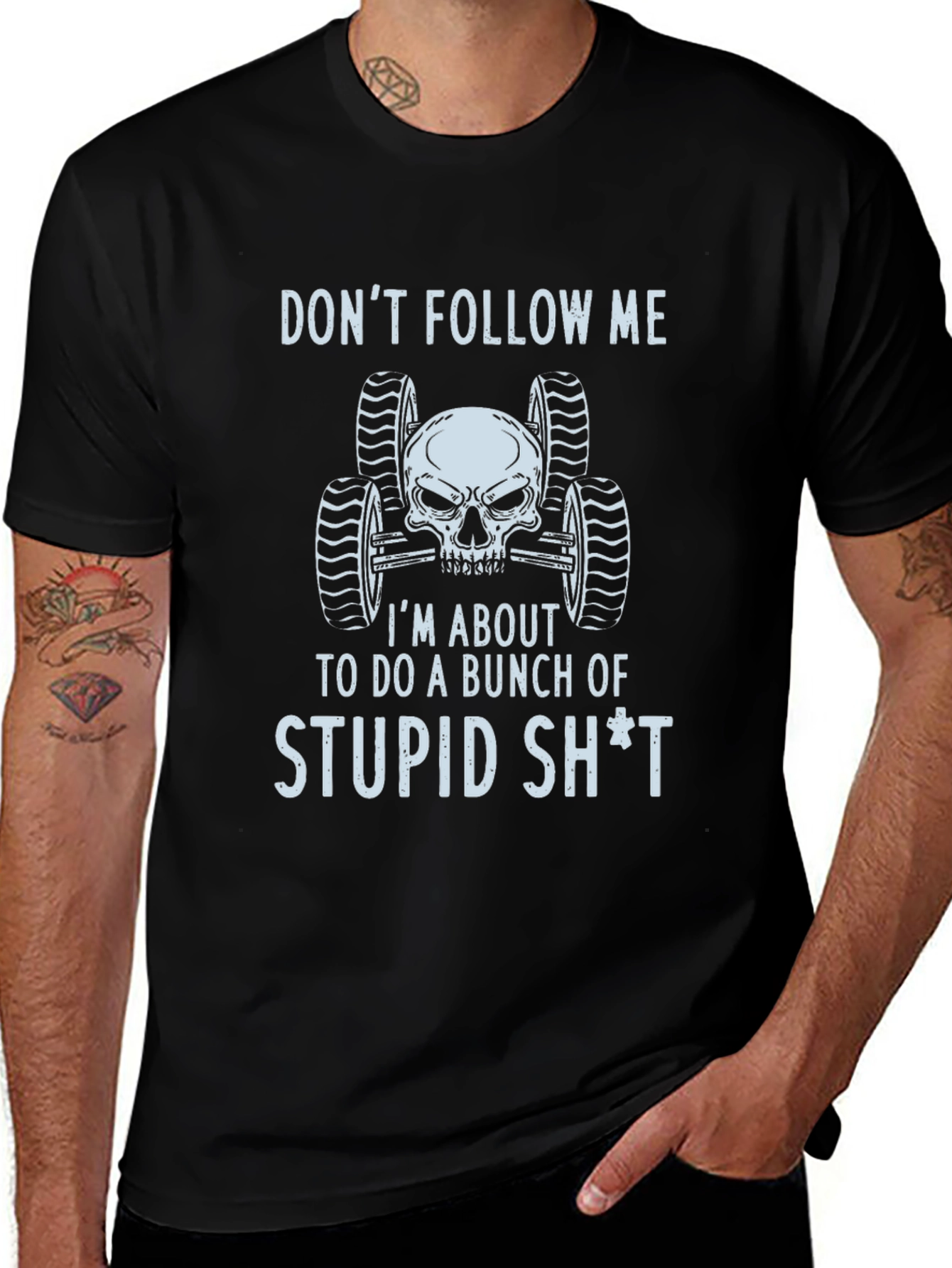 Variant 9 of Don't Follow Me Skull and Wheels Graphic Tee - Black