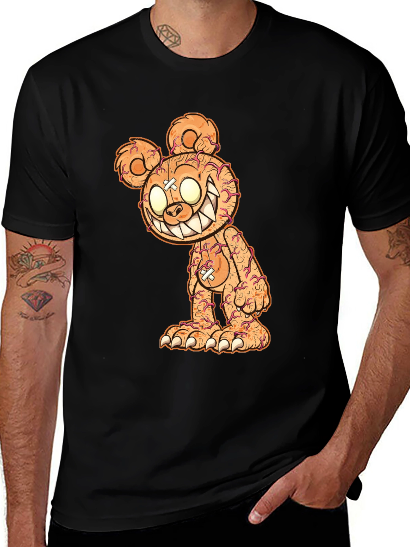Variant 17 of Creepy Bear Graphic Tee - Black Cotton T-Shirt