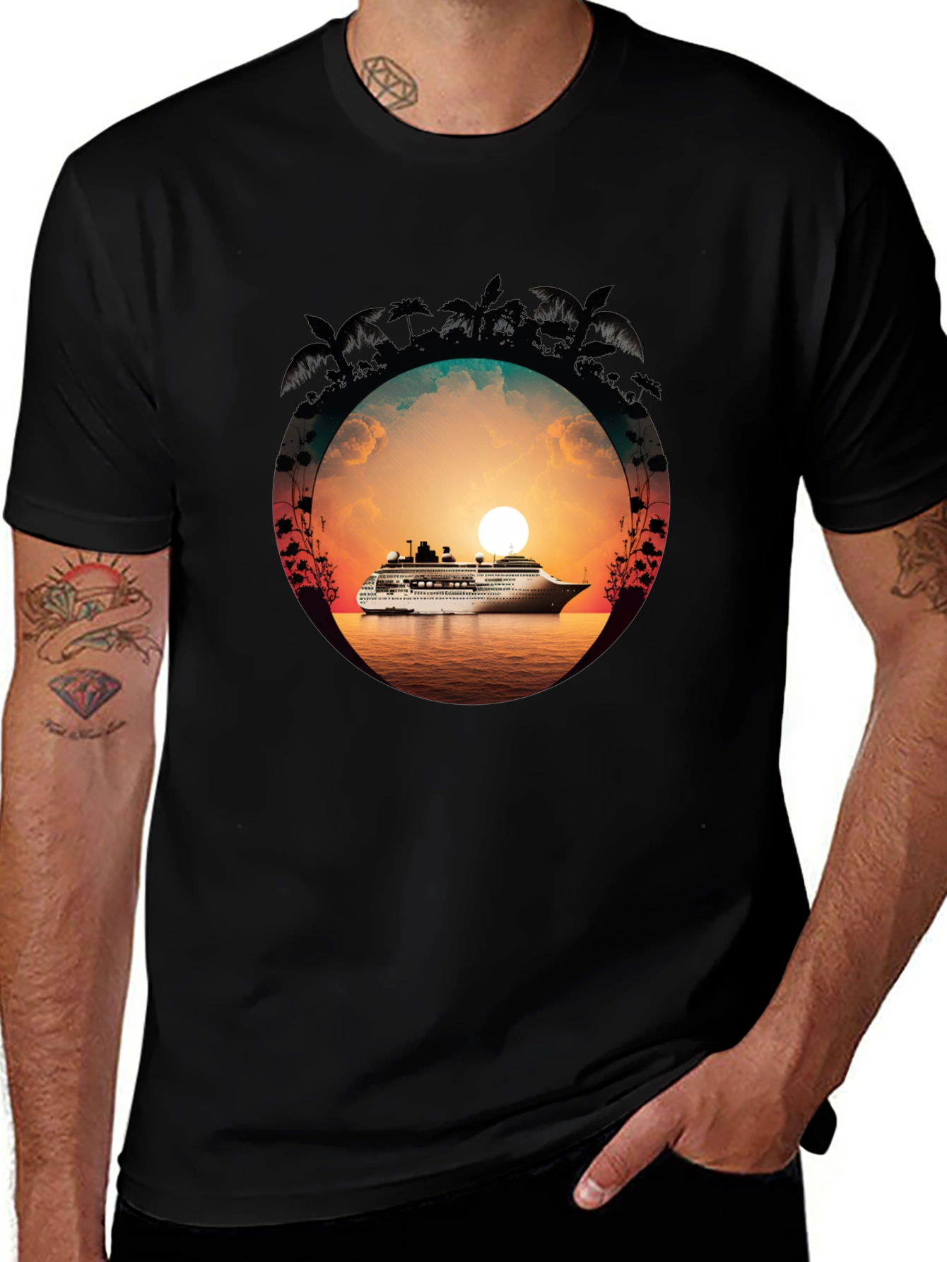 Variant 8 of Sunset Cruise Graphic Tee - Tropical Vacation Shirt
