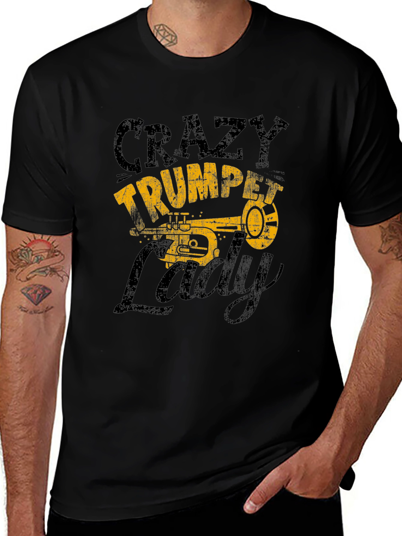 Variant 25 of Crazy Trumpet Lady Black Graphic T-Shirt