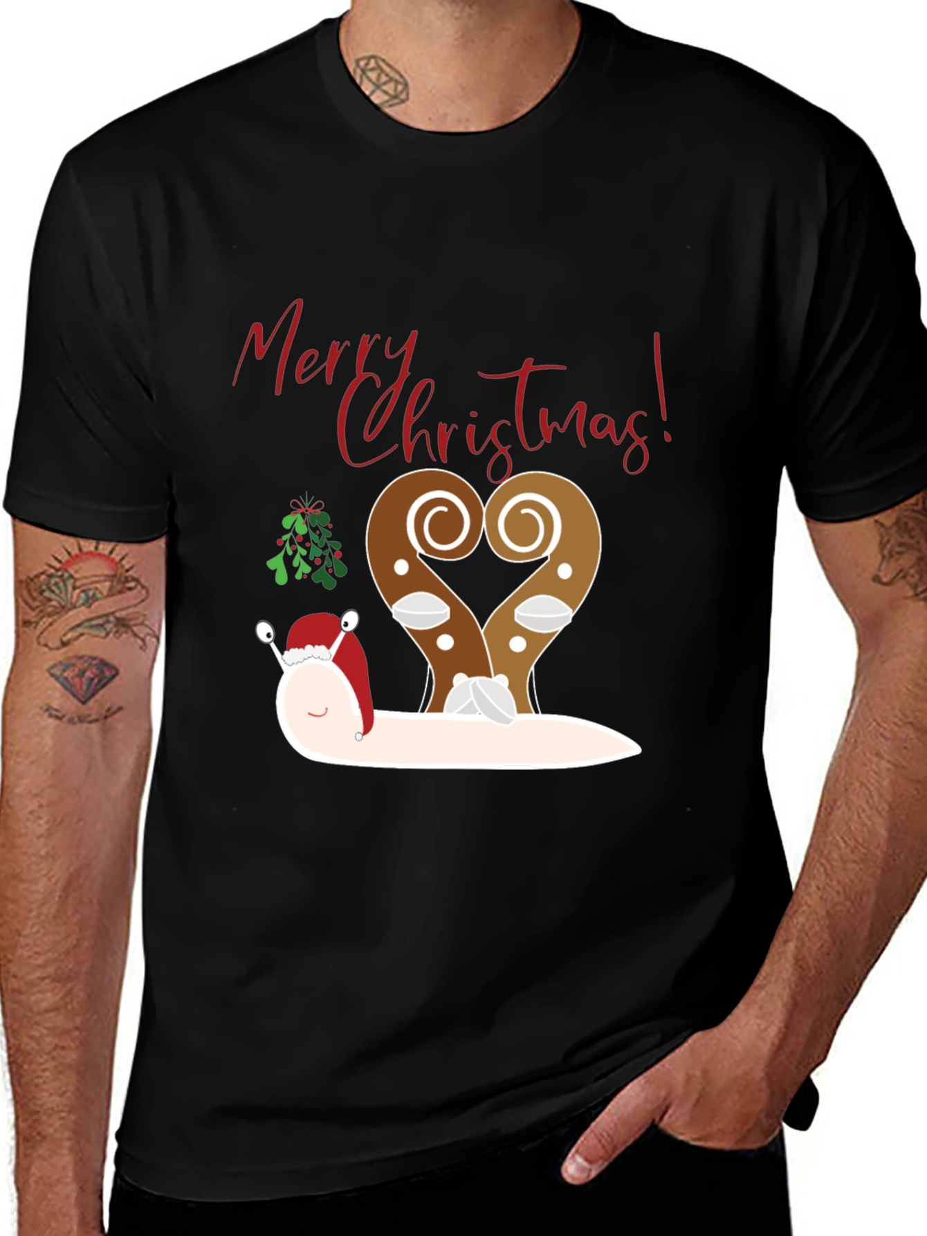Festive Snail Merry Christmas Graphic Tee