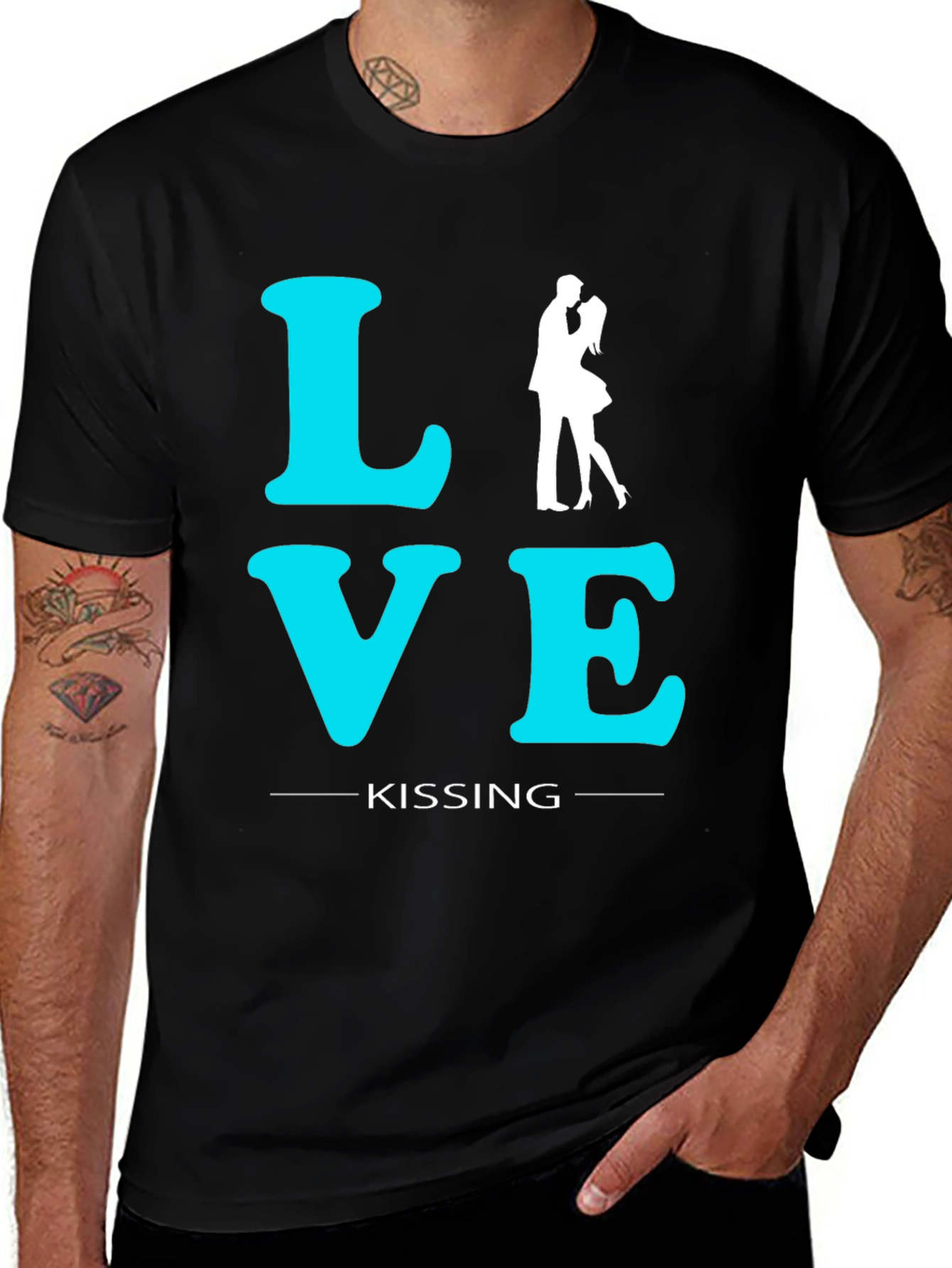 Variant 2 of Love Kissing Graphic Tee - Black Cotton T-Shirt