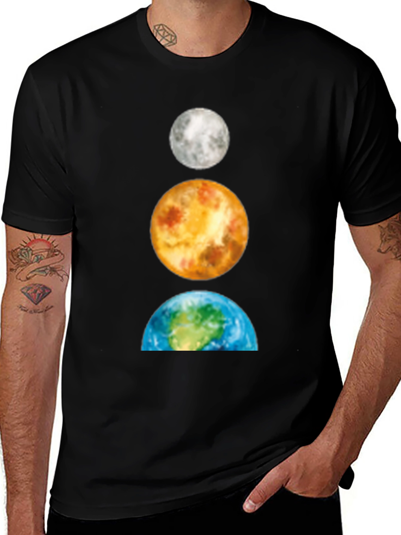 Variant 20 of Planets Stacked T-Shirt: Moon, Venus, Earth