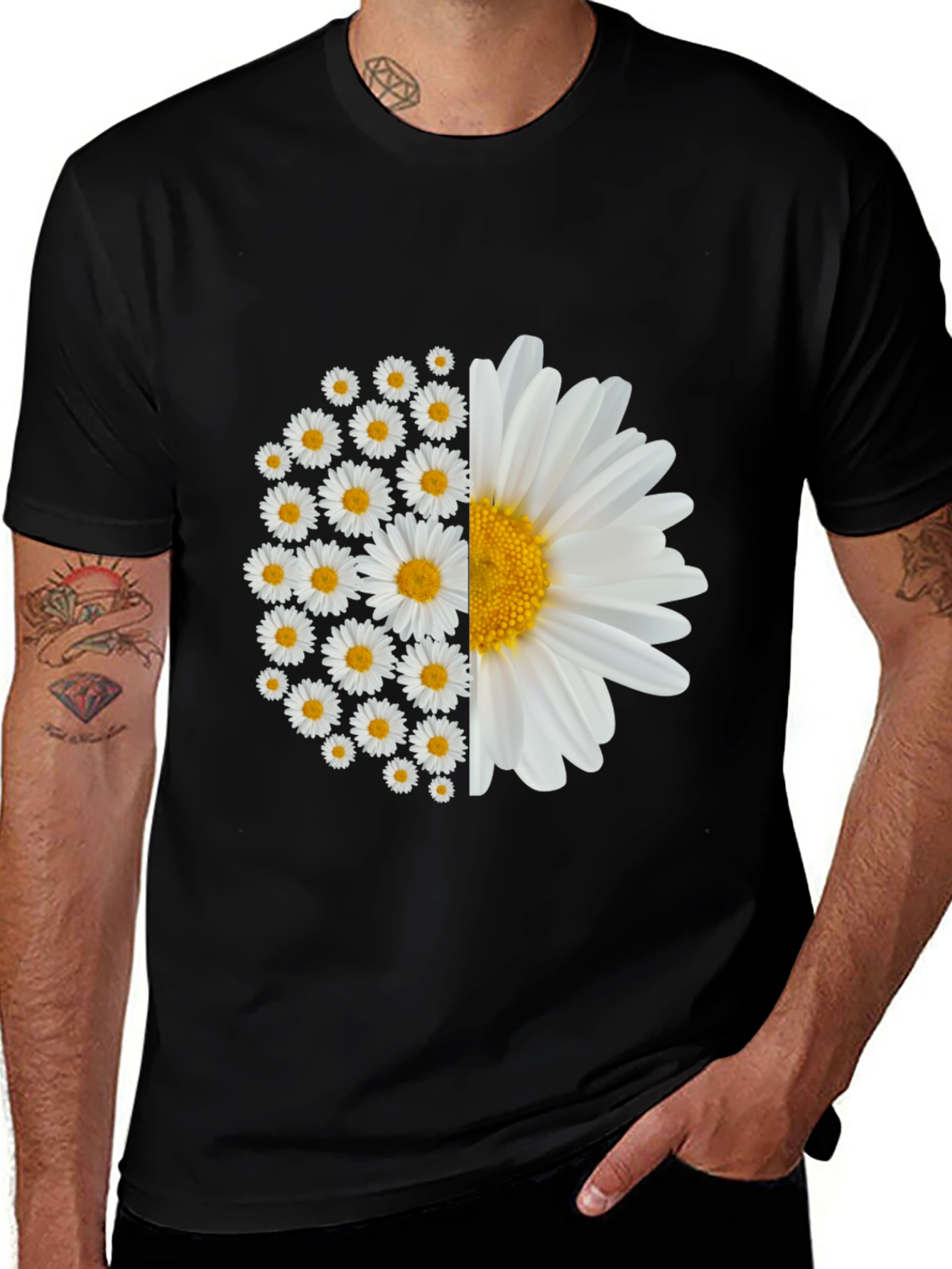 Variant 5 of Daisy Flower Graphic Tee - Black Cotton Blend