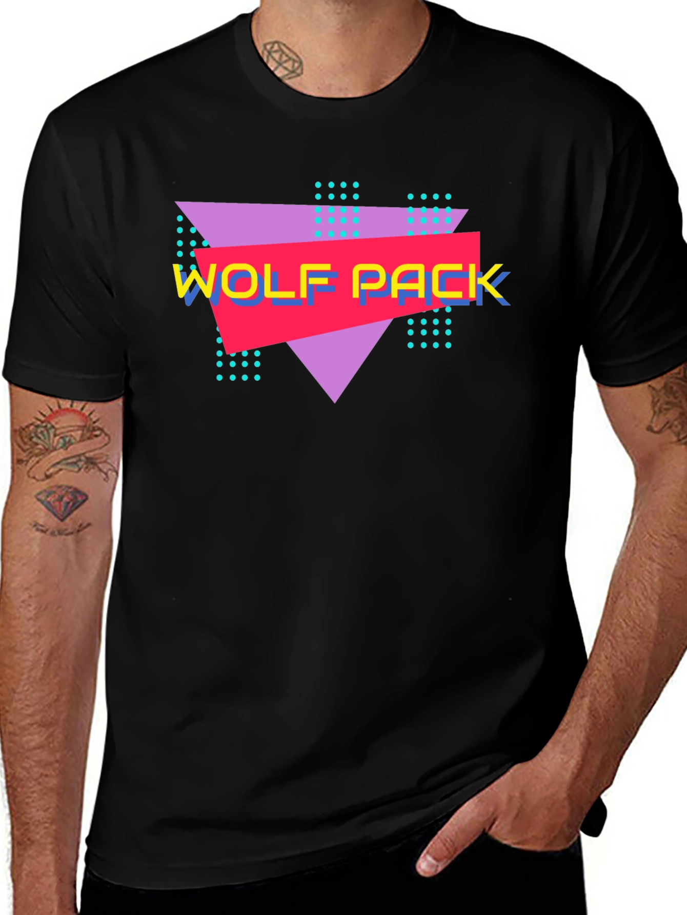Variant 28 of Wolf Pack Retro Graphic Tee - Black