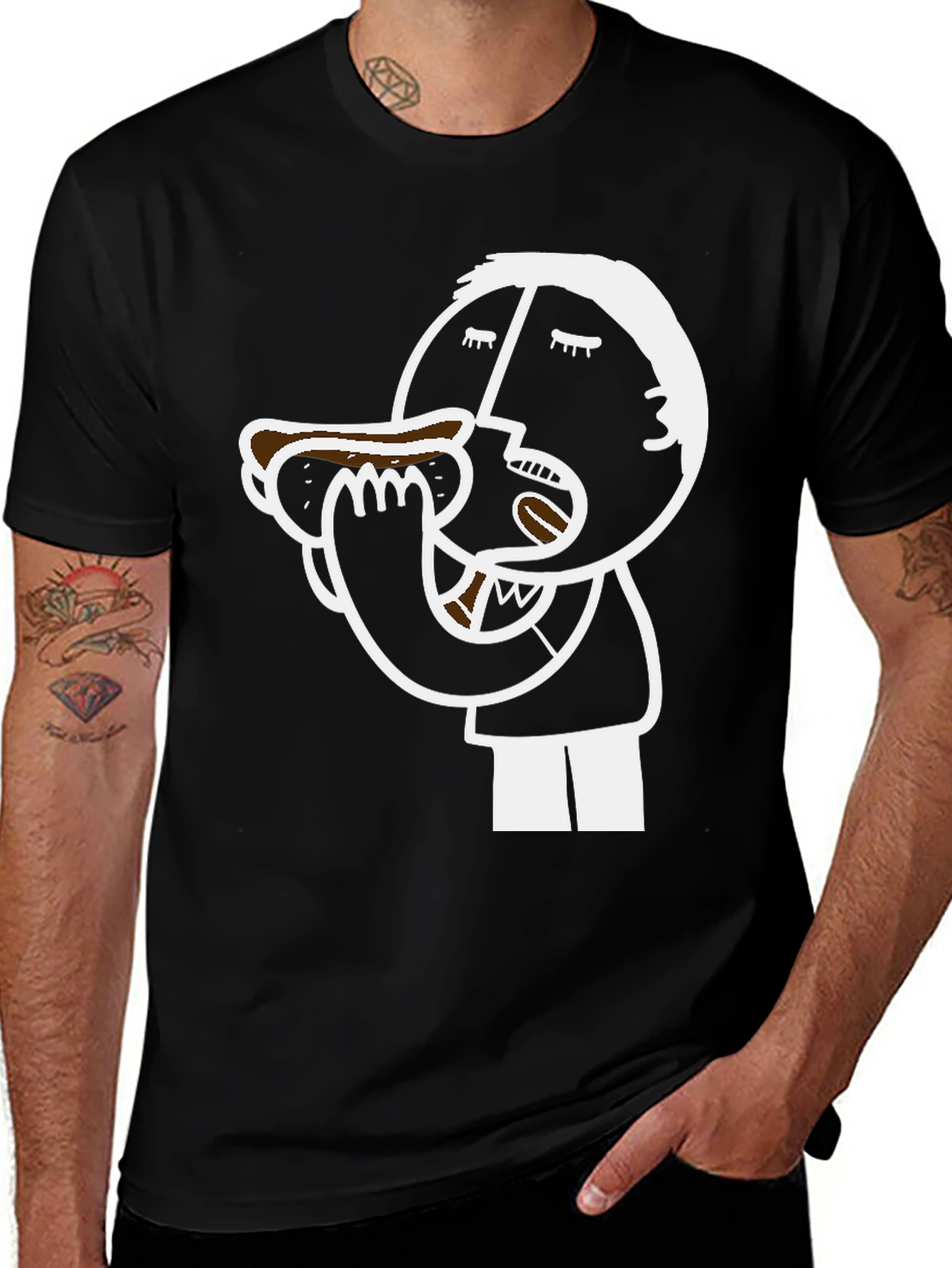 Variant 12 of Cartoon Hot Dog Eating T-Shirt - Black