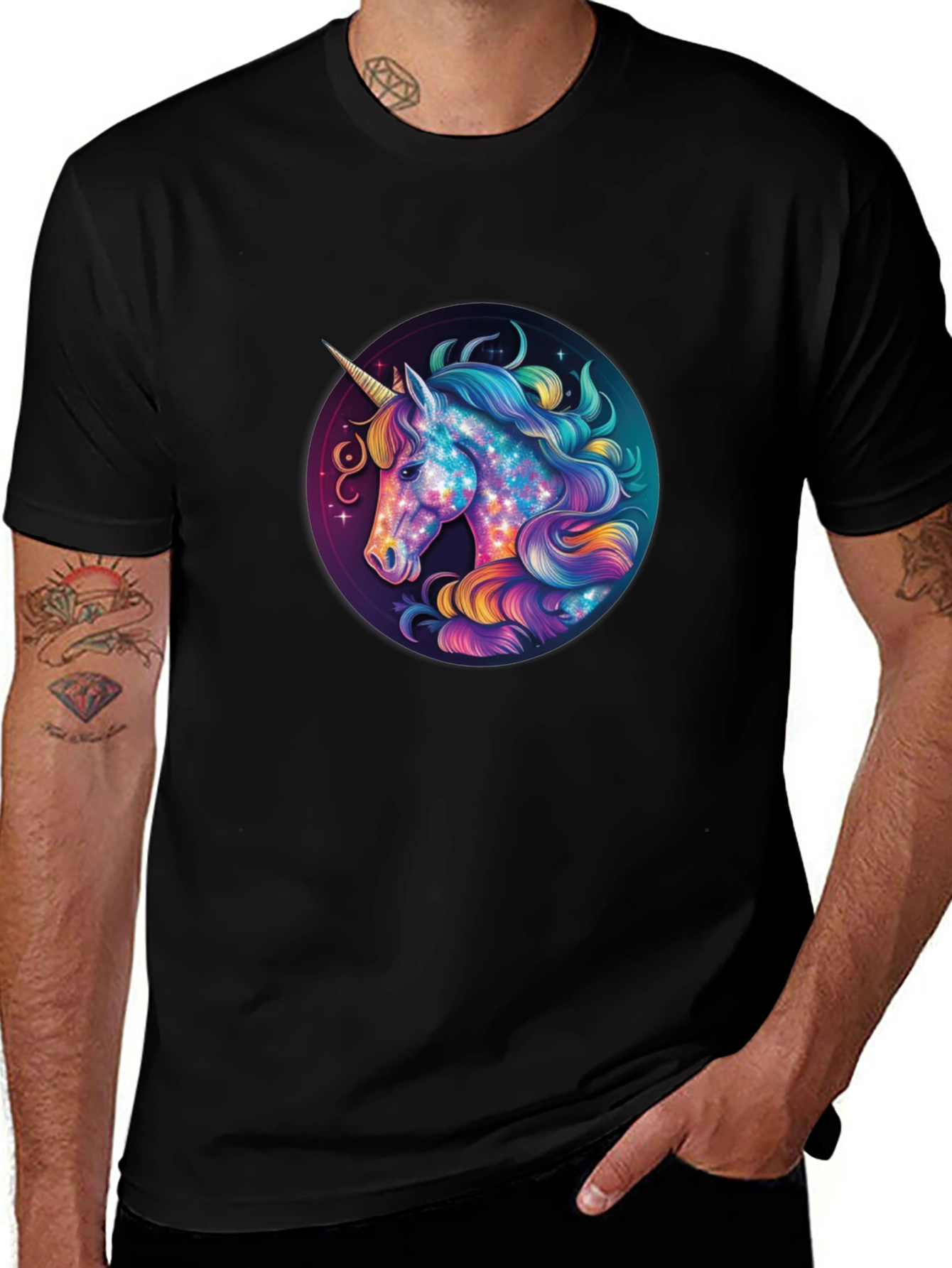 Variant 15 of Unicorn Galaxy T-Shirt - Men's Black Crew Neck