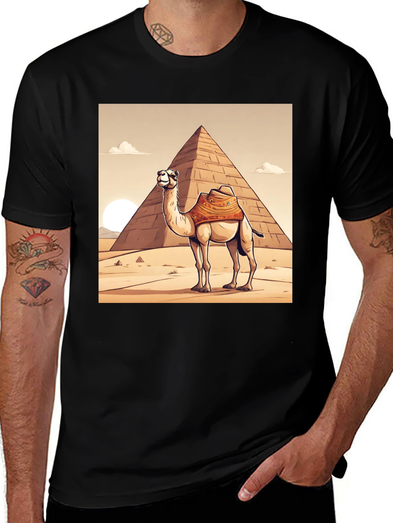 Variant 18 of Camel & Pyramid Graphic Tee - Black Cotton T-Shirt