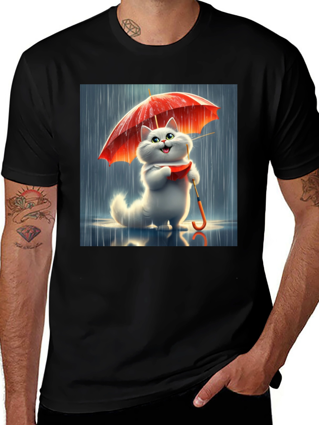 Variant 18 of Cute Cartoon Cat with Umbrella T-Shirt
