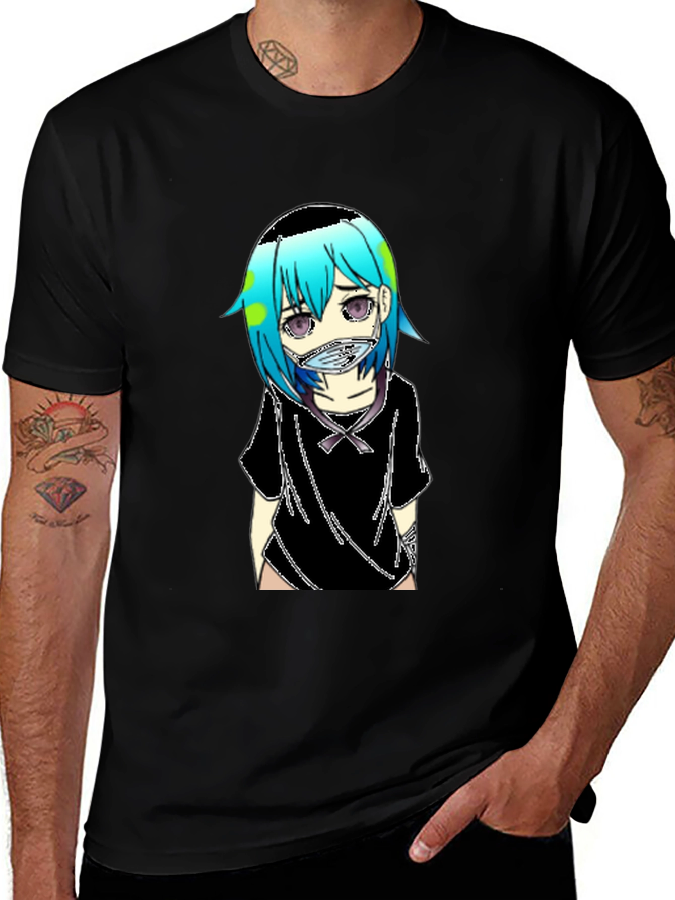 Variant 15 of Anime Earth-Chan Face Mask Black T-Shirt