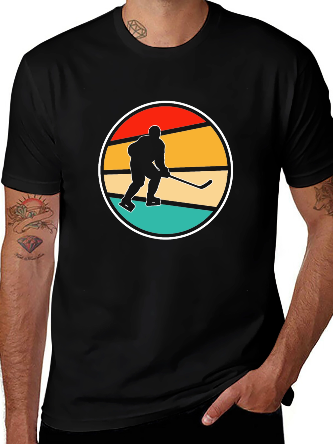 Black Retro Hockey Player Graphic Tee main image