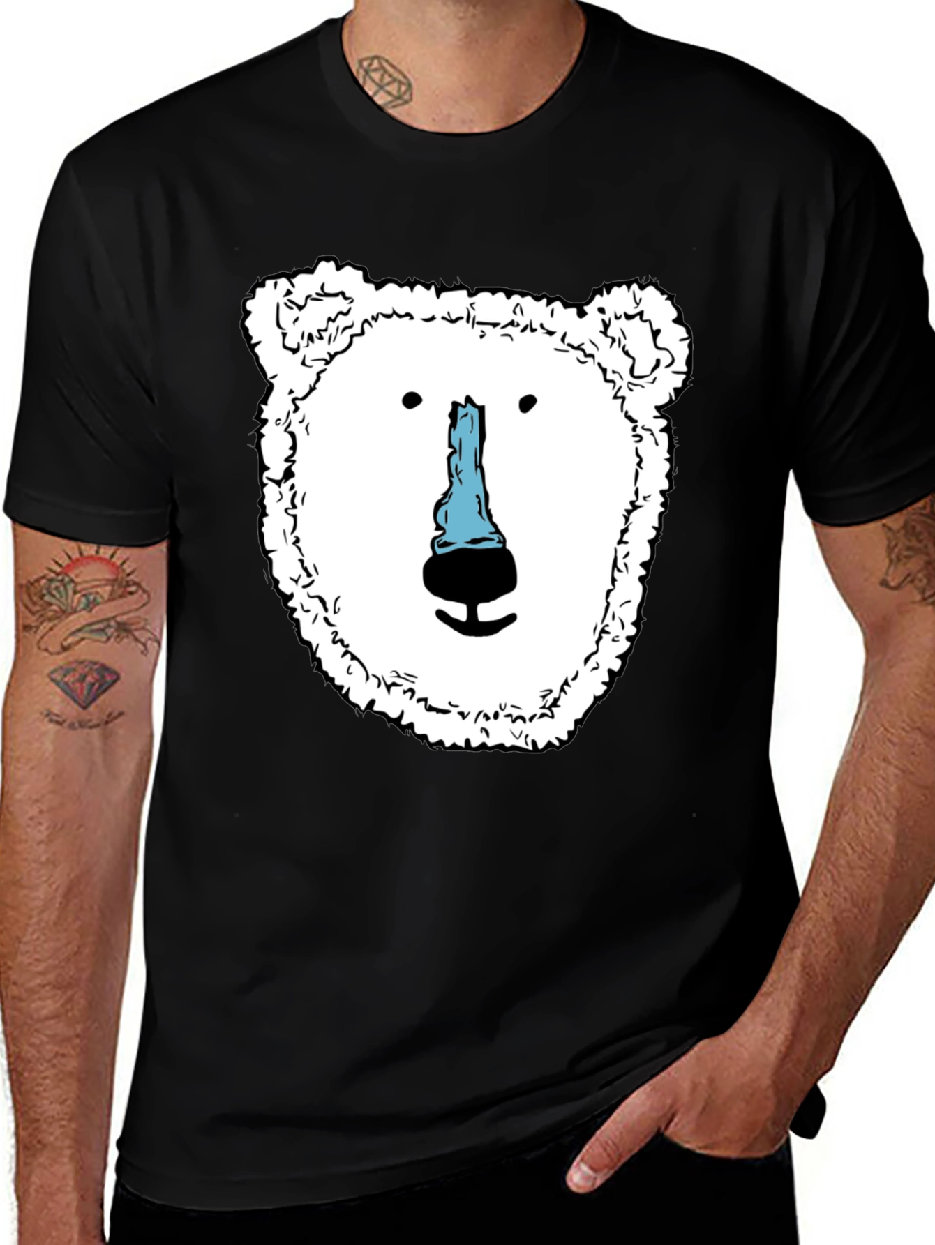 Variant 19 of Polar Bear Graphic Tee - Men's Black Cotton T-Shirt