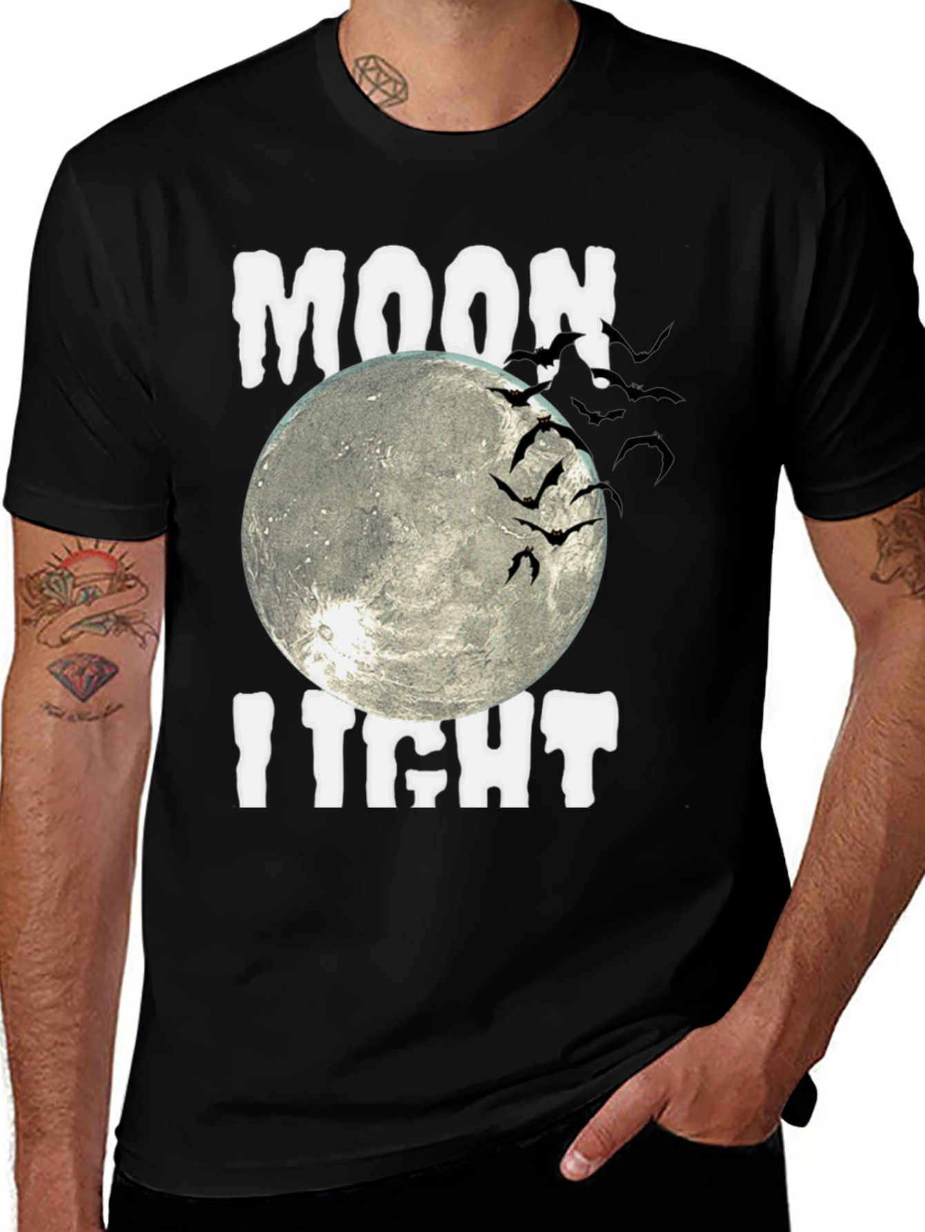 Moonlight Bats Graphic Tee - Halloween Shirt
