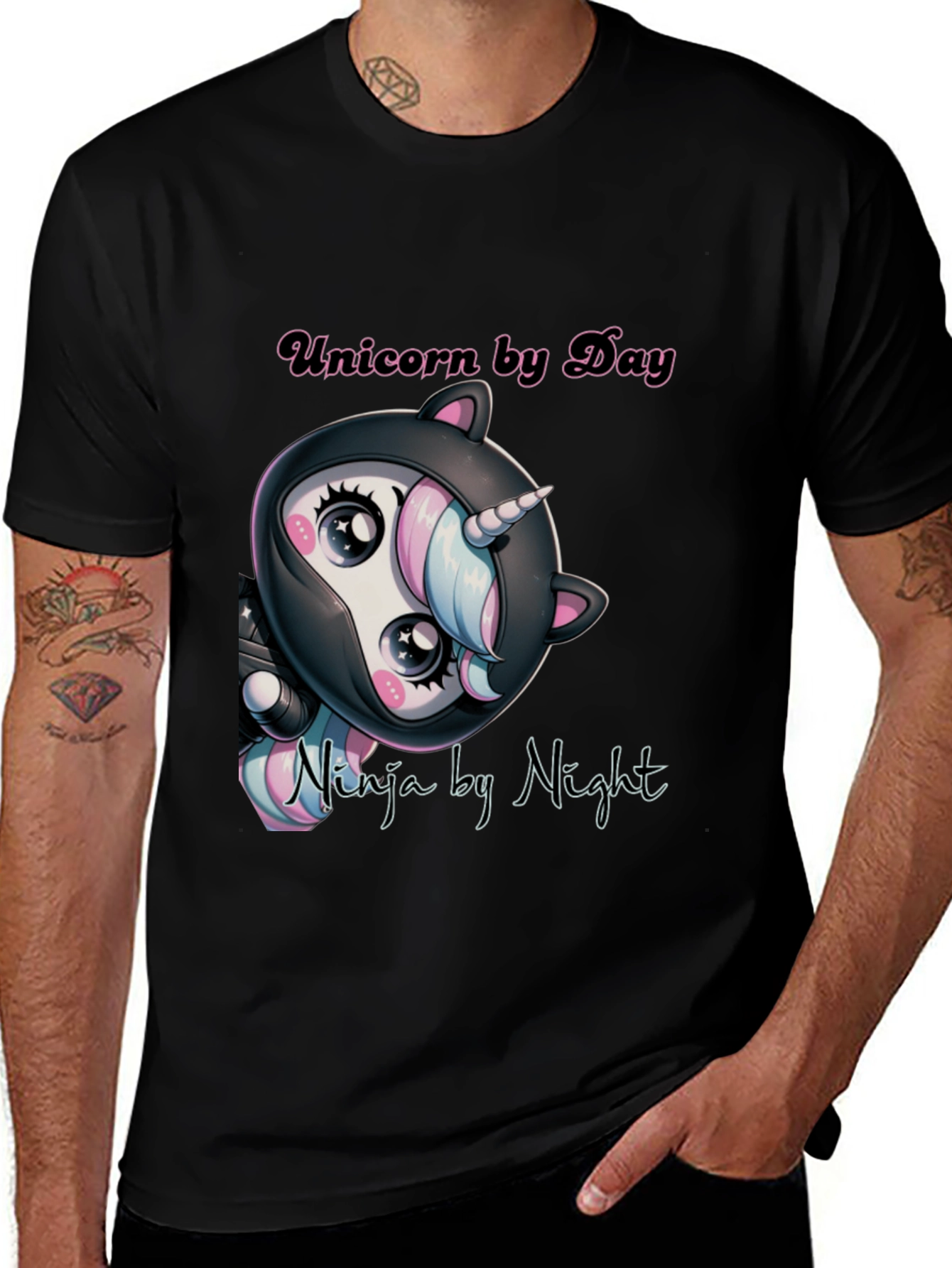 Variant 17 of Unicorn Ninja T-Shirt: Day Dreamer, Night Protector