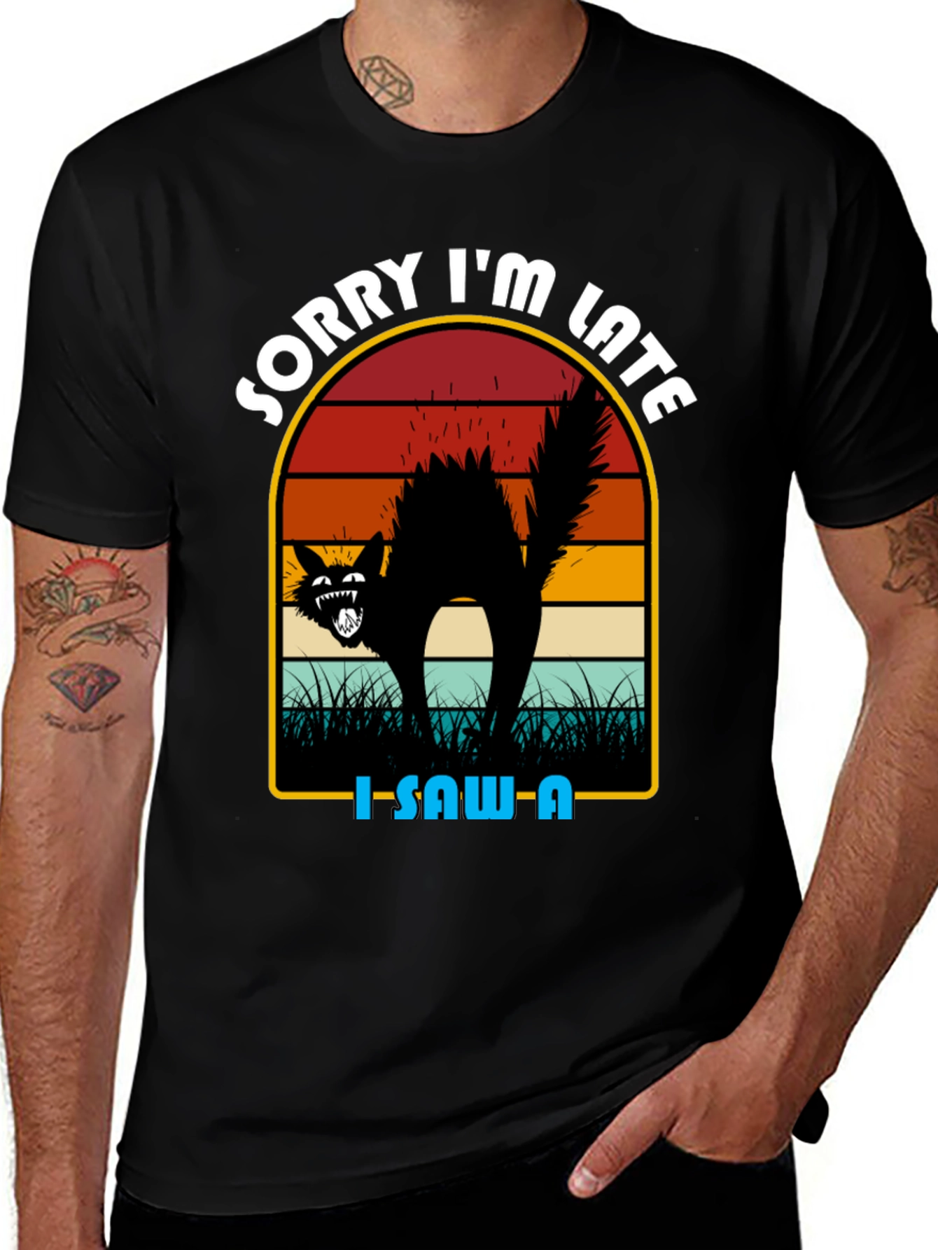 Variant 19 of Sorry I'm Late Black Cat T-Shirt