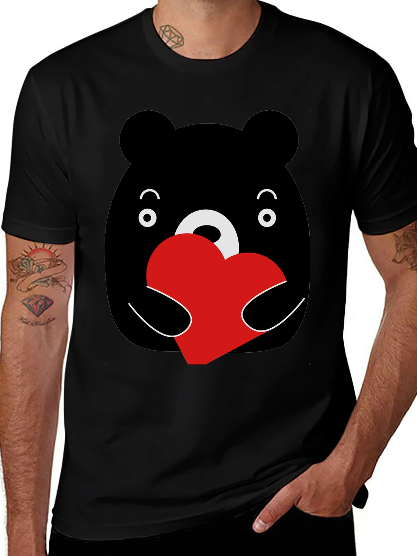 Variant 30 of Cute Bear Heart Graphic Black T-Shirt