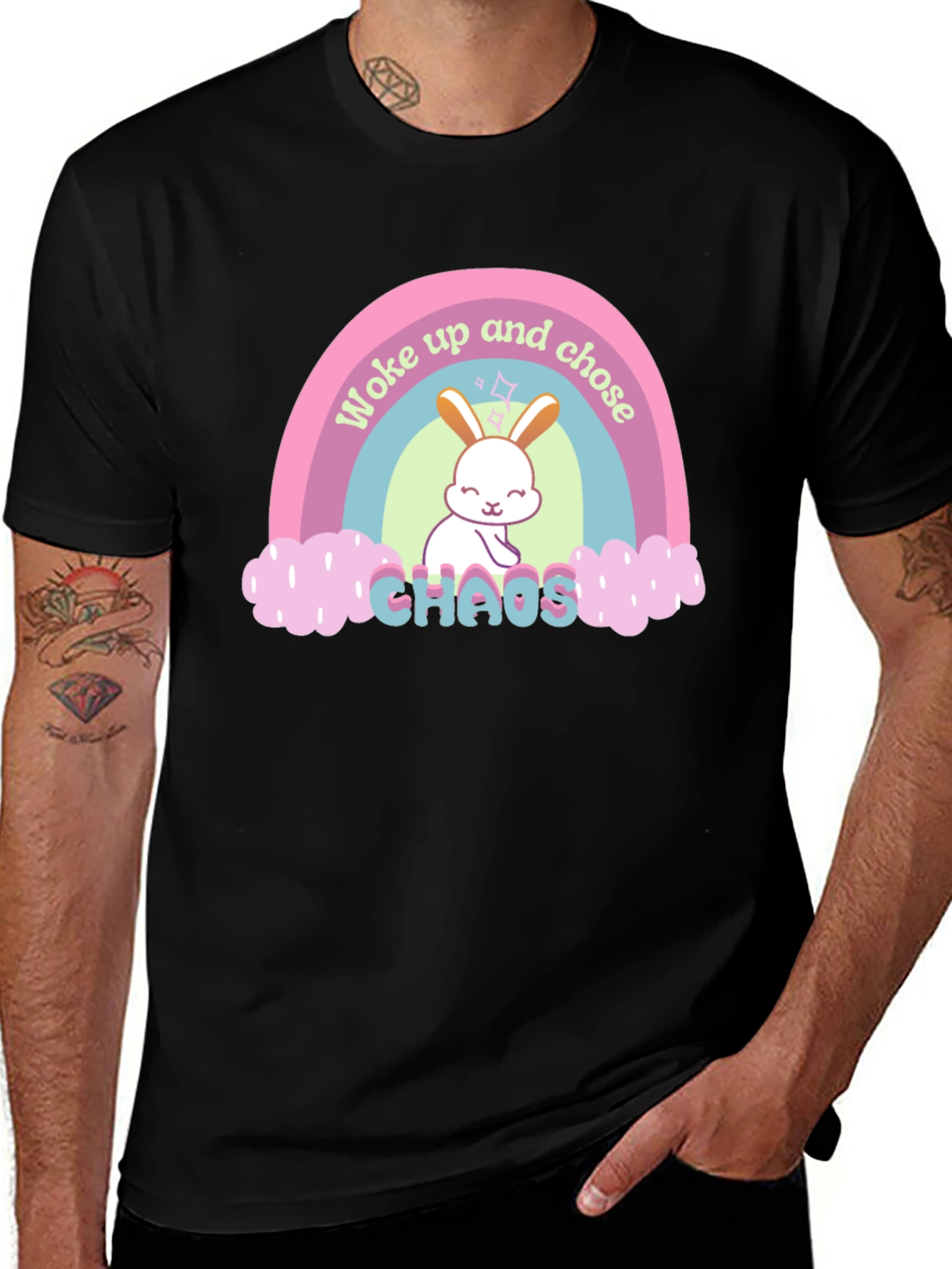 Variant 18 of Woke Up Chose Chaos Bunny Rainbow T-Shirt
