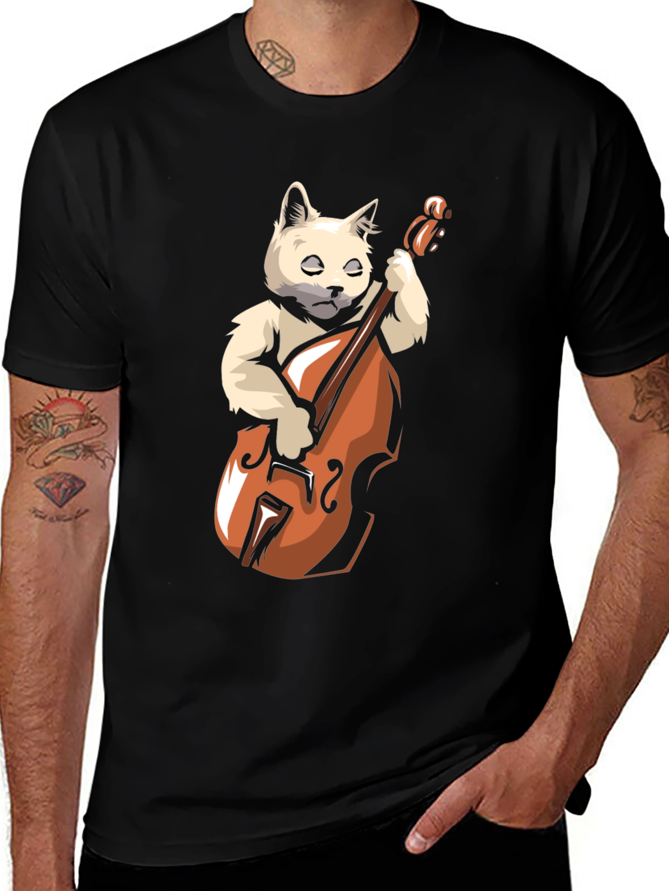 Variant 29 of Cat Playing Cello Black T-Shirt