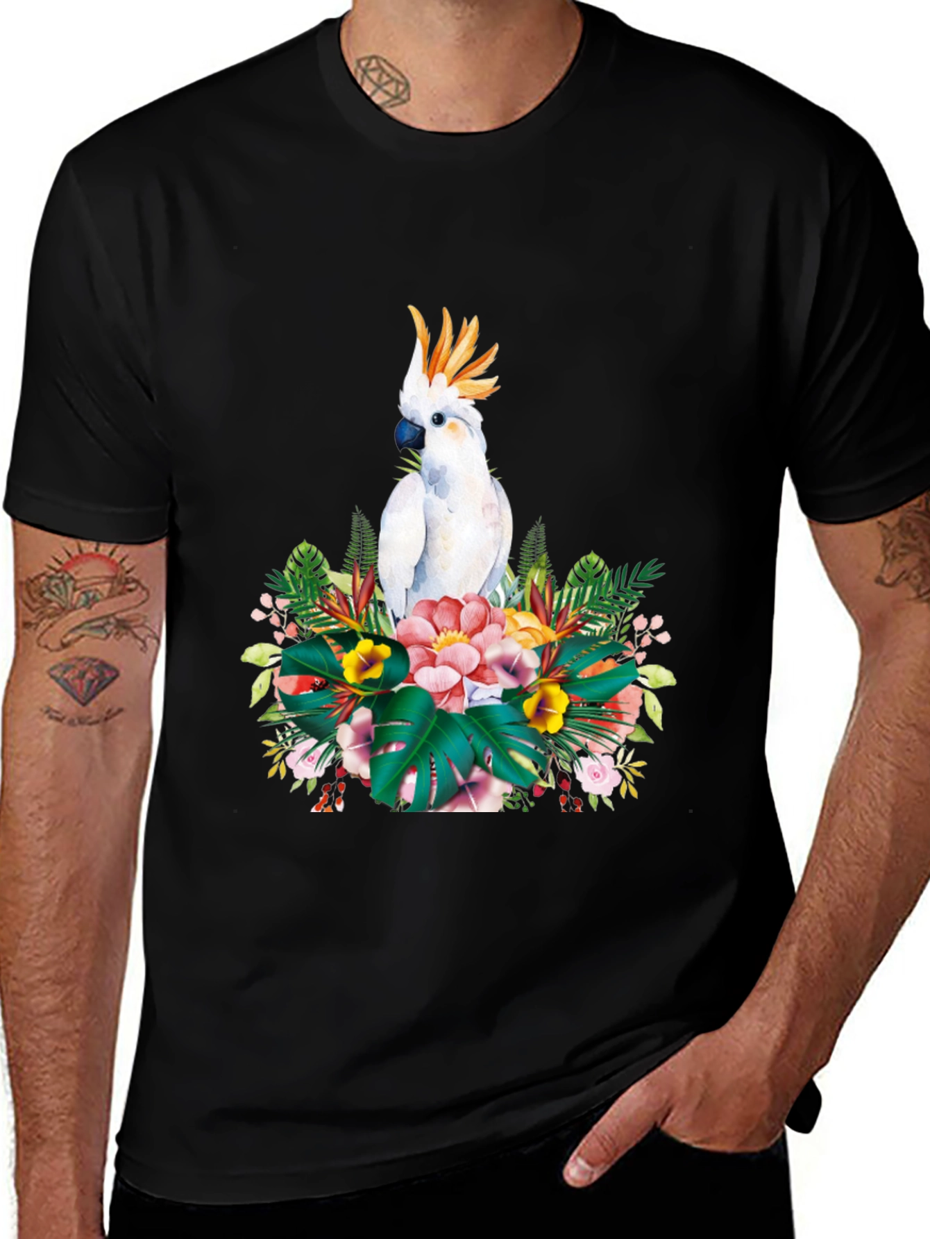 Variant 27 of Tropical Parrot Graphic Tee - Black