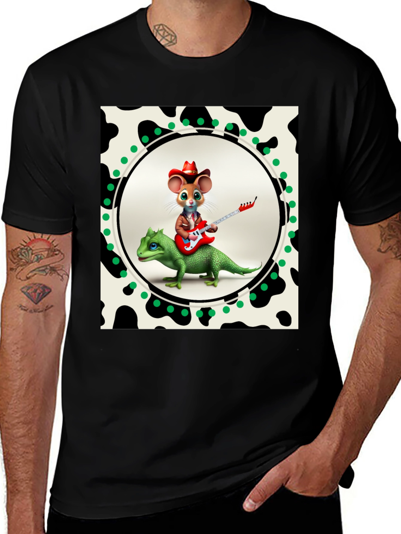 Mouse Cowboy Riding Lizard T-Shirt
