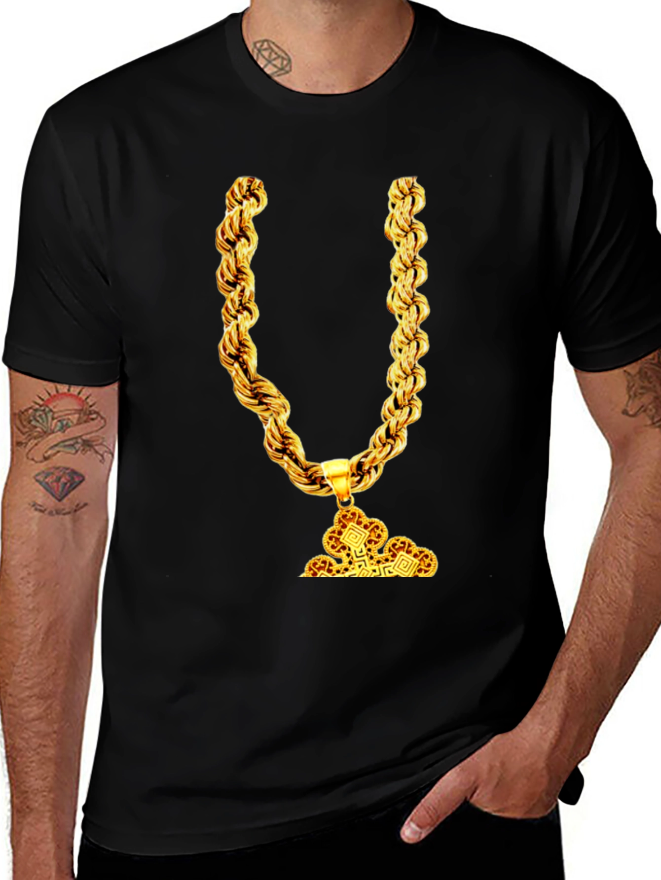 Variant 13 of Gold Chain Graphic Tee - Stylish Men's Black T-Shirt