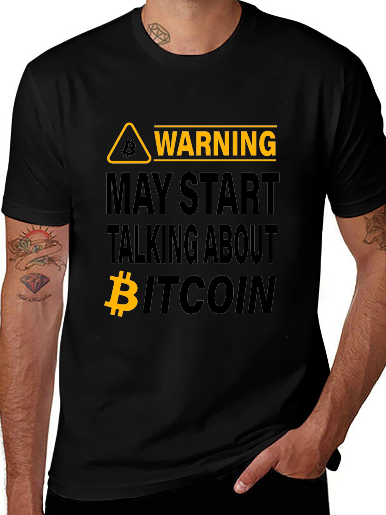 Variant 18 of Warning May Start Talking Bitcoin Black T-Shirt