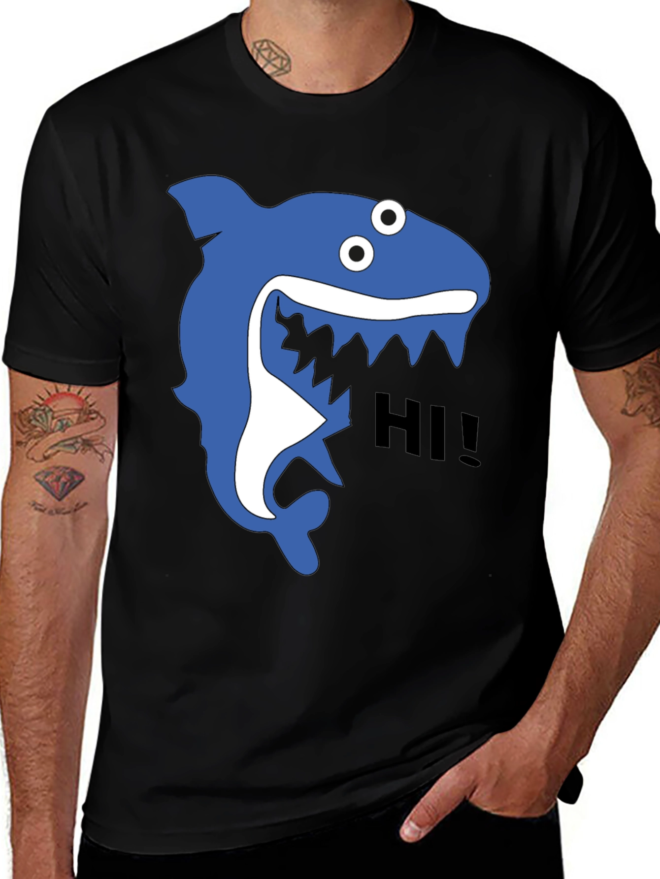 Variant 28 of Shark Hi! Graphic Tee - Black Cotton T-Shirt
