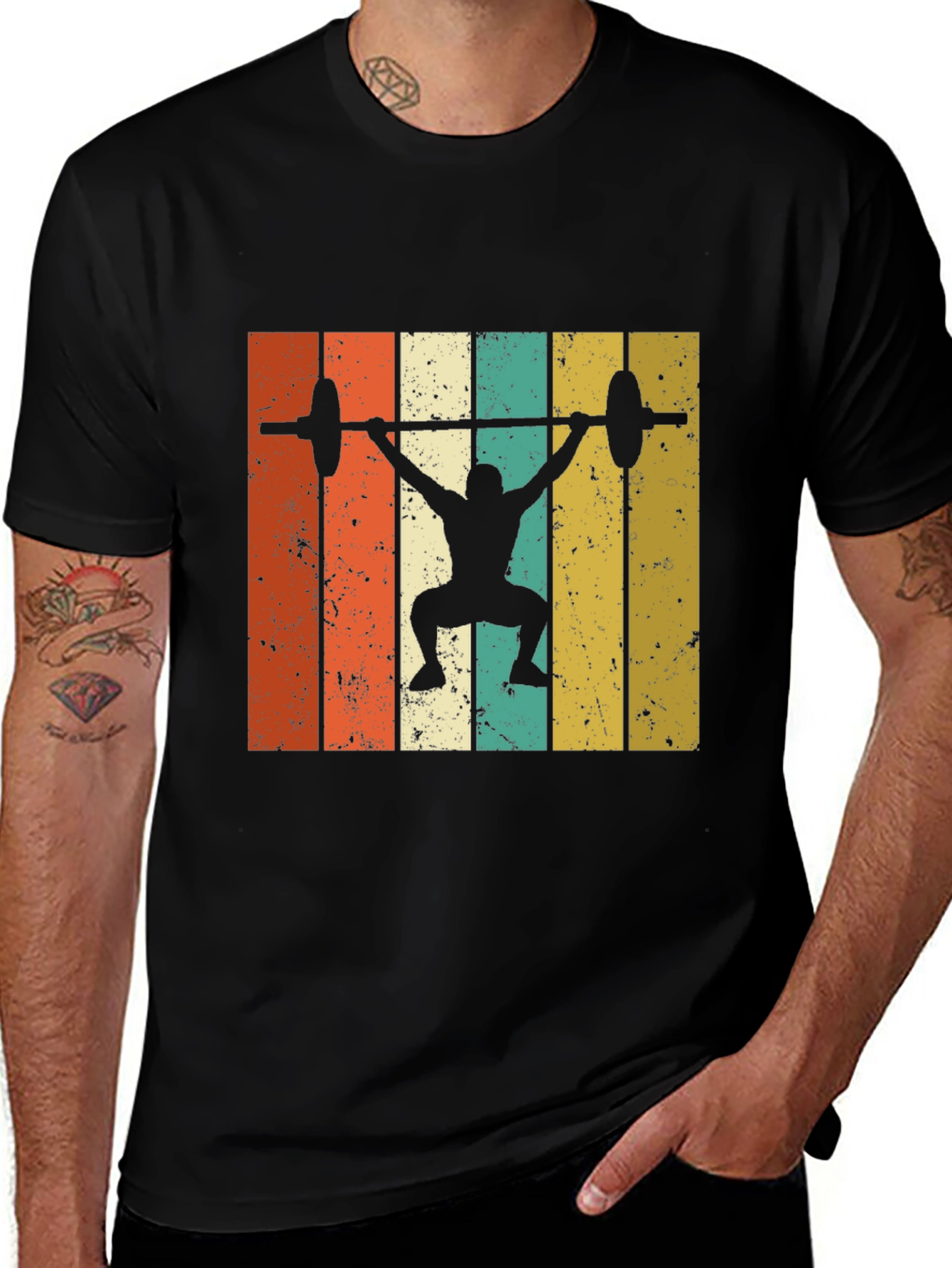 Variant 23 of Retro Weightlifting T-Shirt - Black Gym Tee