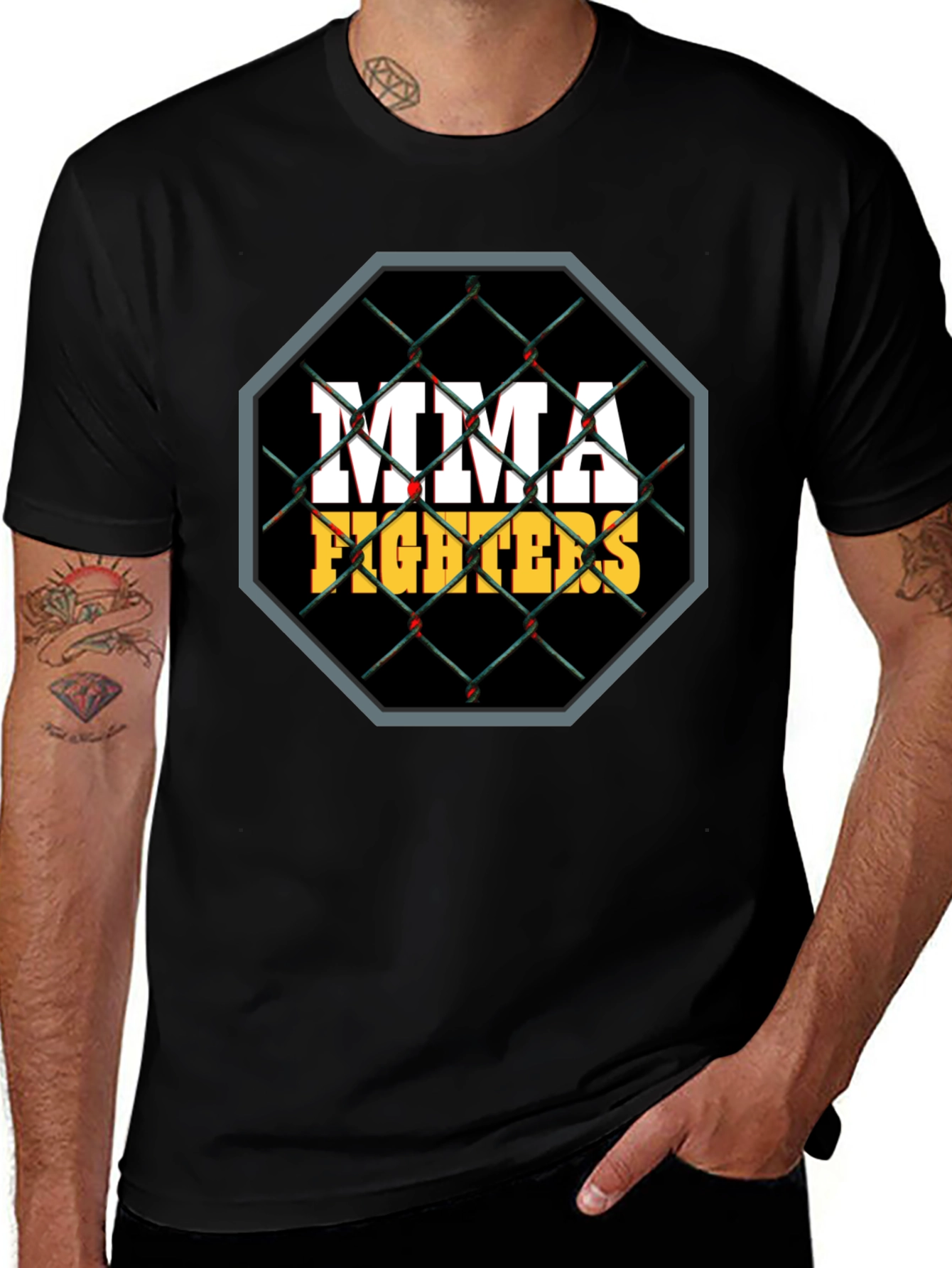 MMA Fighters Graphic Tee - Black Cage Design