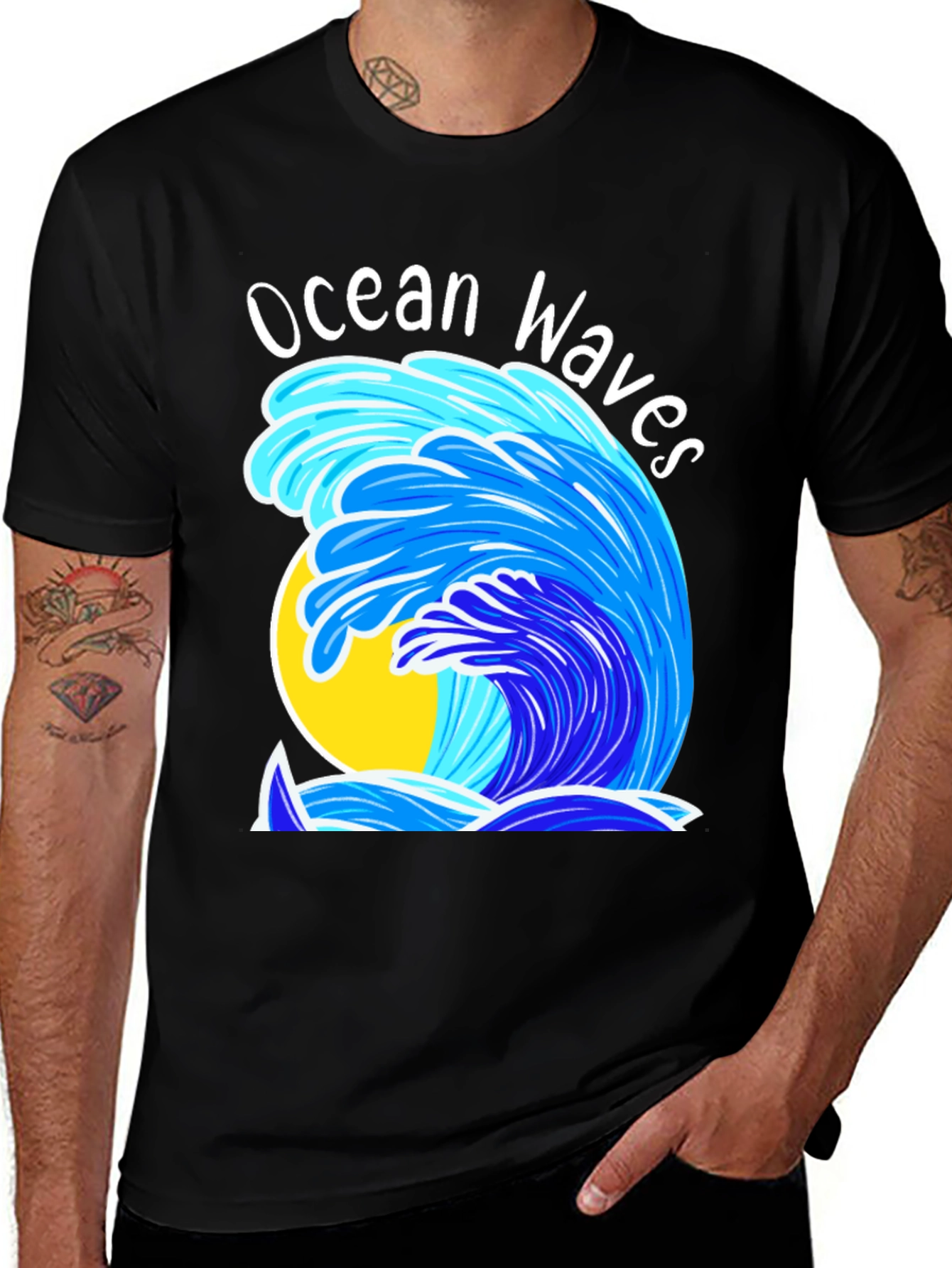 Variant 20 of Ocean Waves Graphic T-Shirt - Black